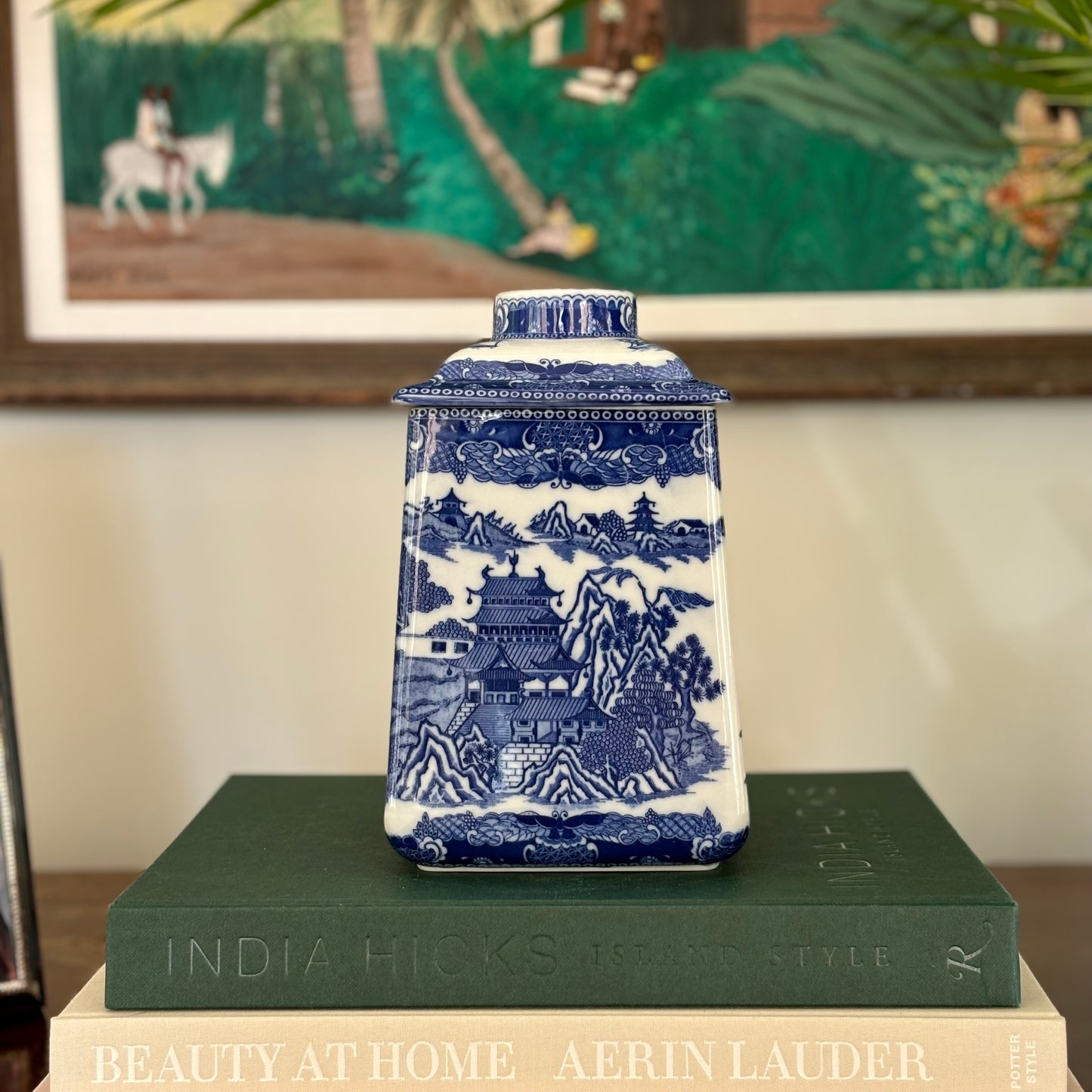 Vintage Blue Willow Biscuit Jar