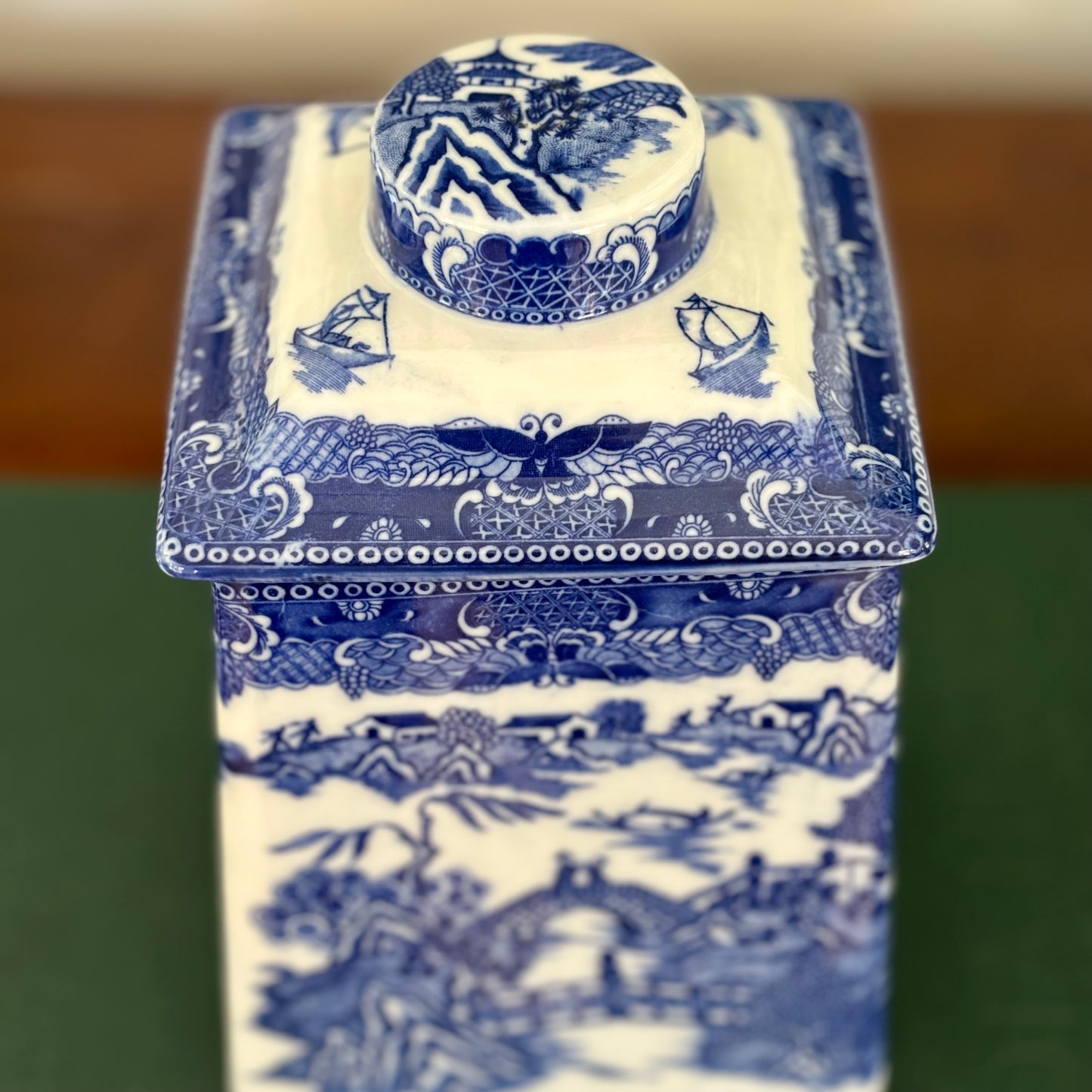 Vintage Blue Willow Biscuit Jar