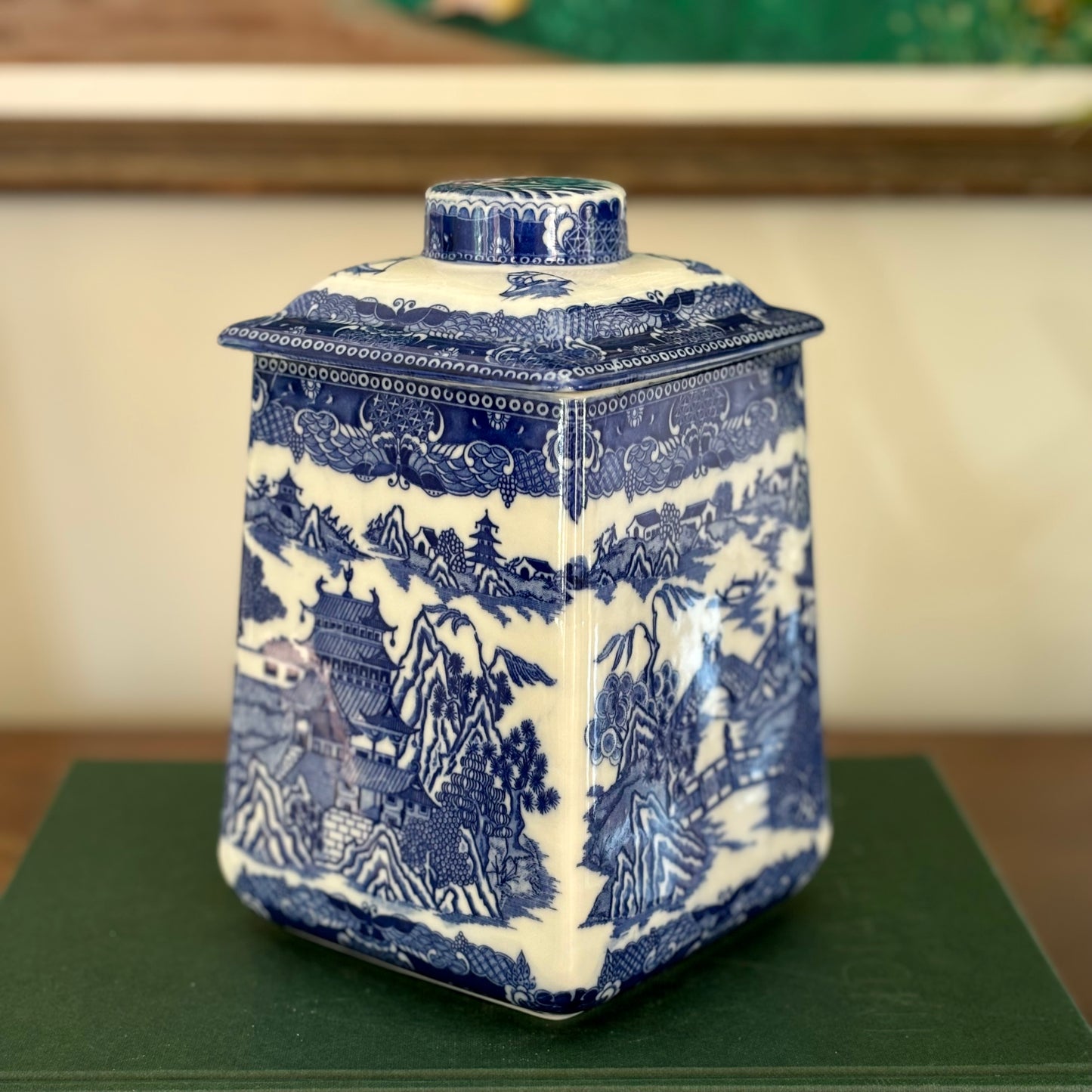 Vintage Blue Willow Biscuit Jar