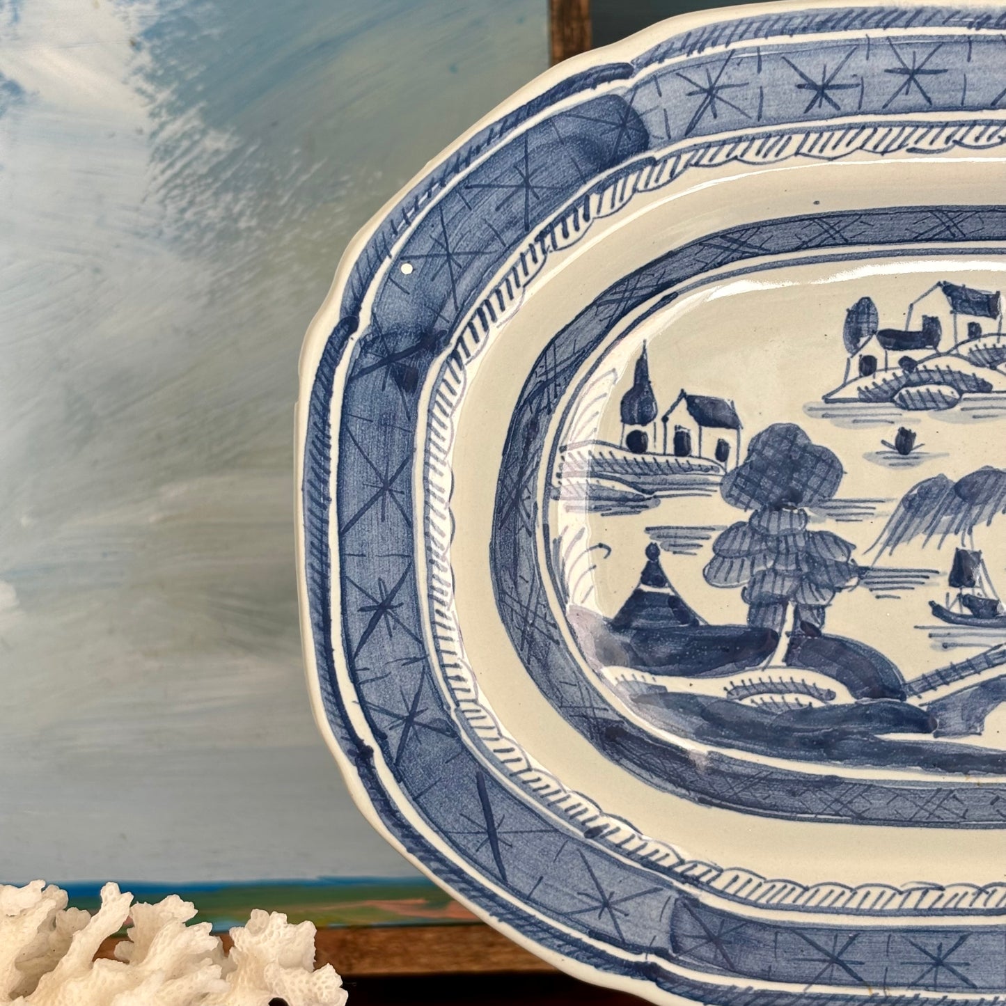 Vintage Blue and White Chinoiserie Tray