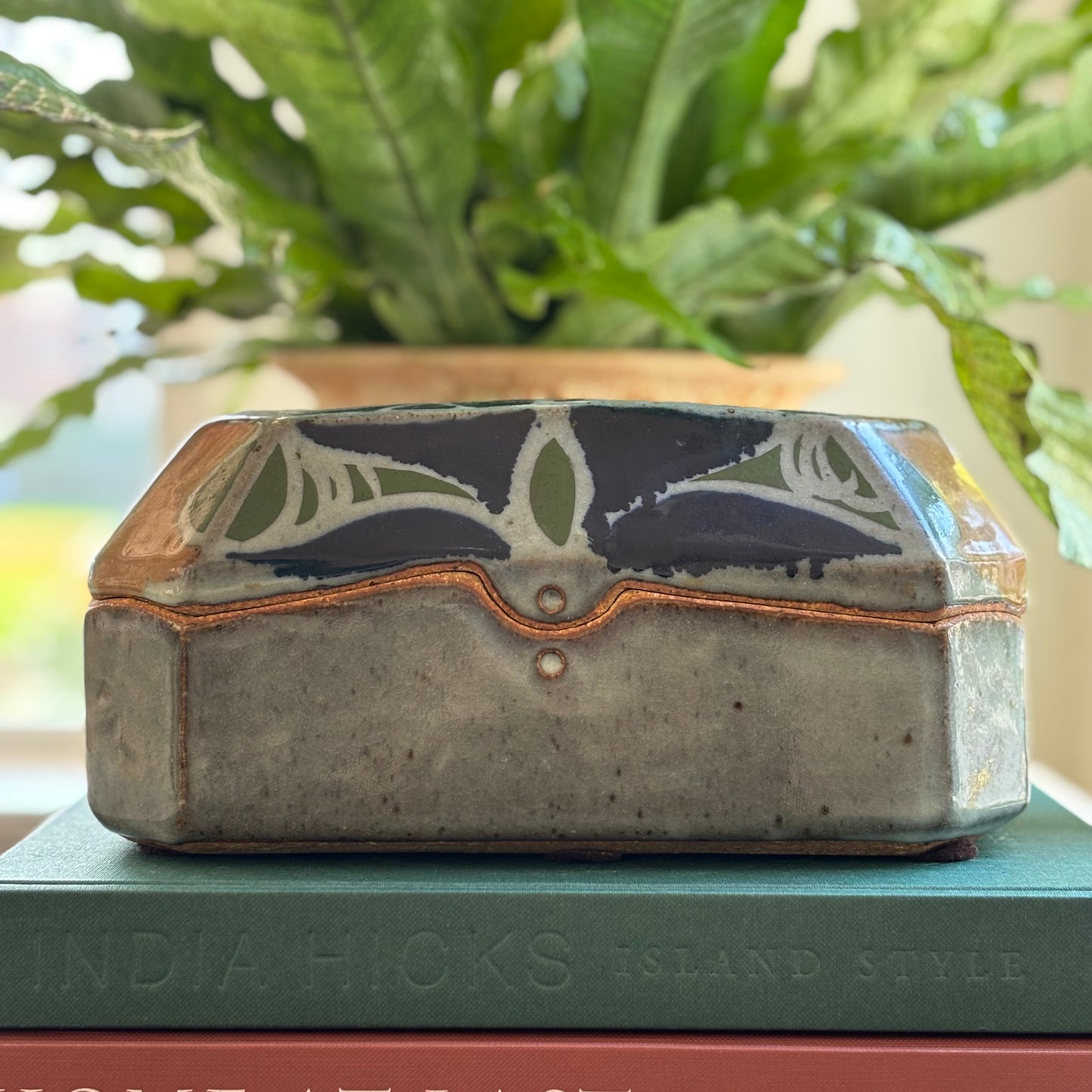 Rectangular Lidded Stoneware Painted Box