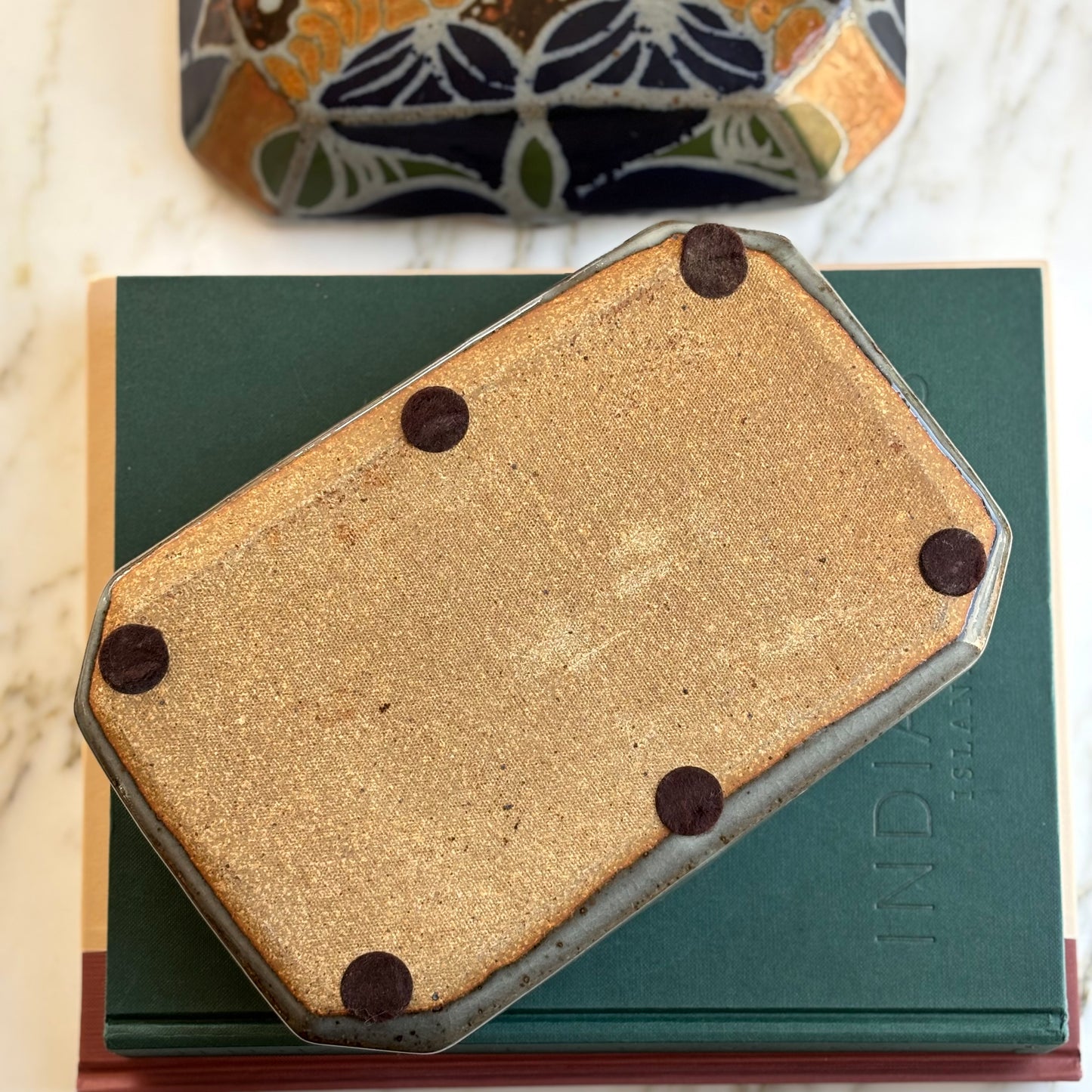 Rectangular Lidded Stoneware Painted Box
