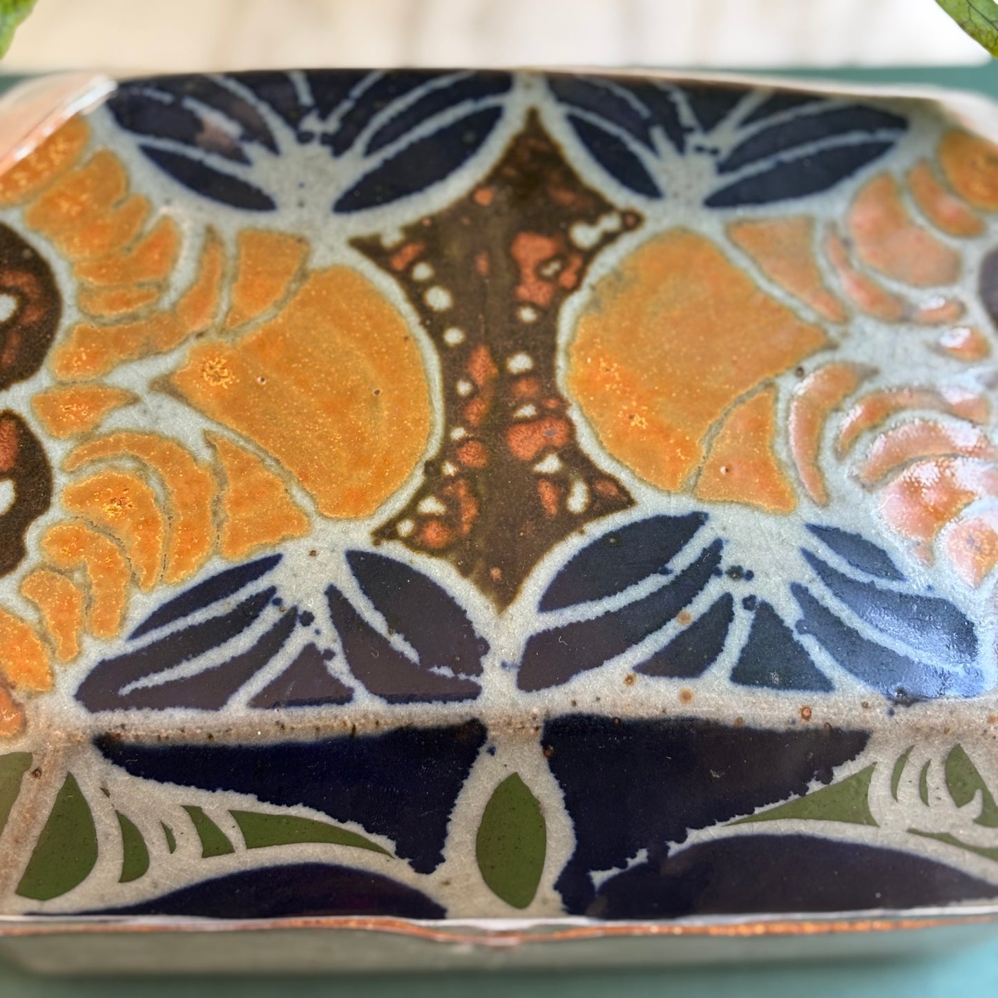 Rectangular Lidded Stoneware Painted Box