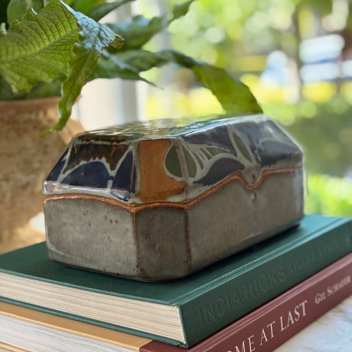 Rectangular Lidded Stoneware Painted Box