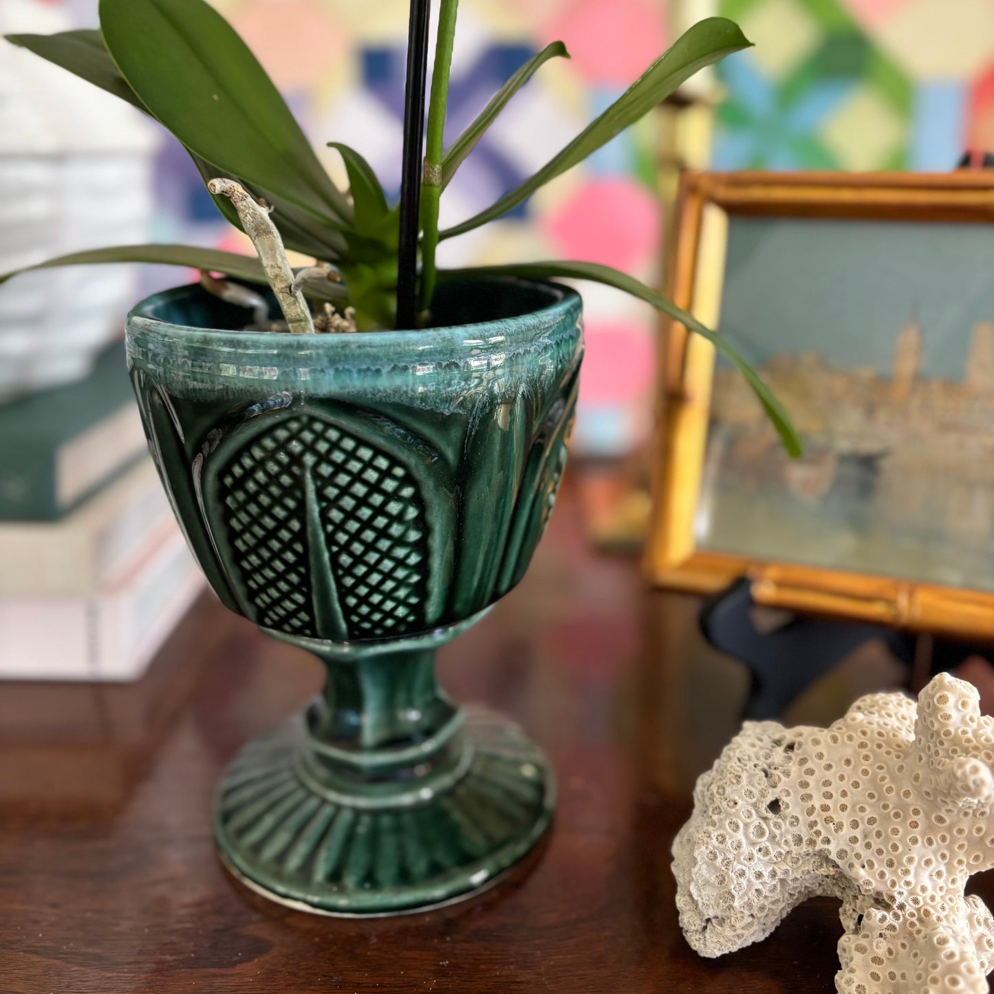 Green Hull Pottery Pedestal Planter