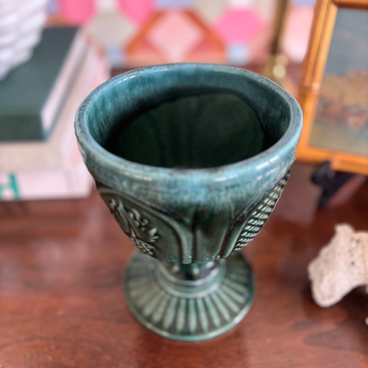 Green Hull Pottery Pedestal Planter