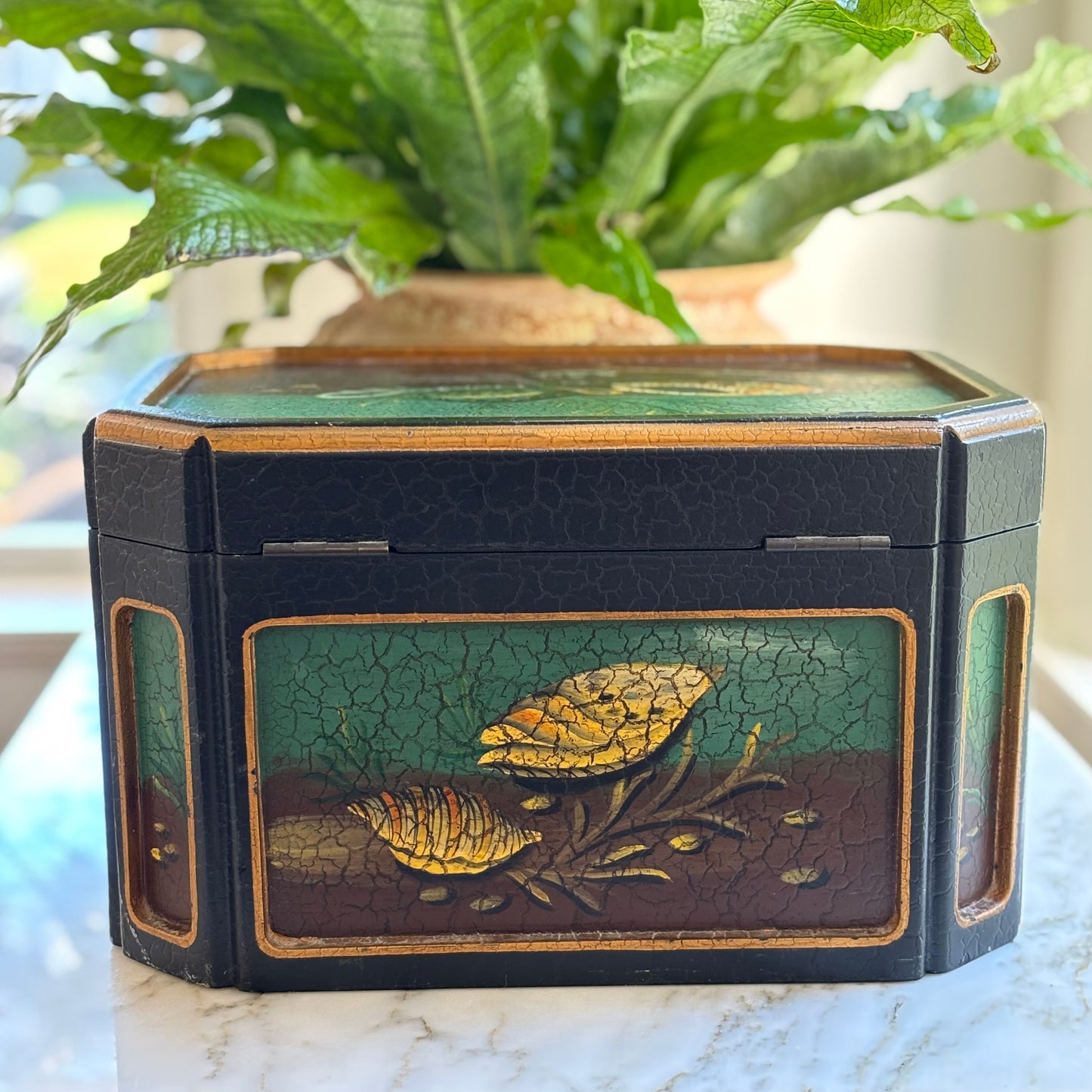 Castilian Imports Hinged Shell Painted Box