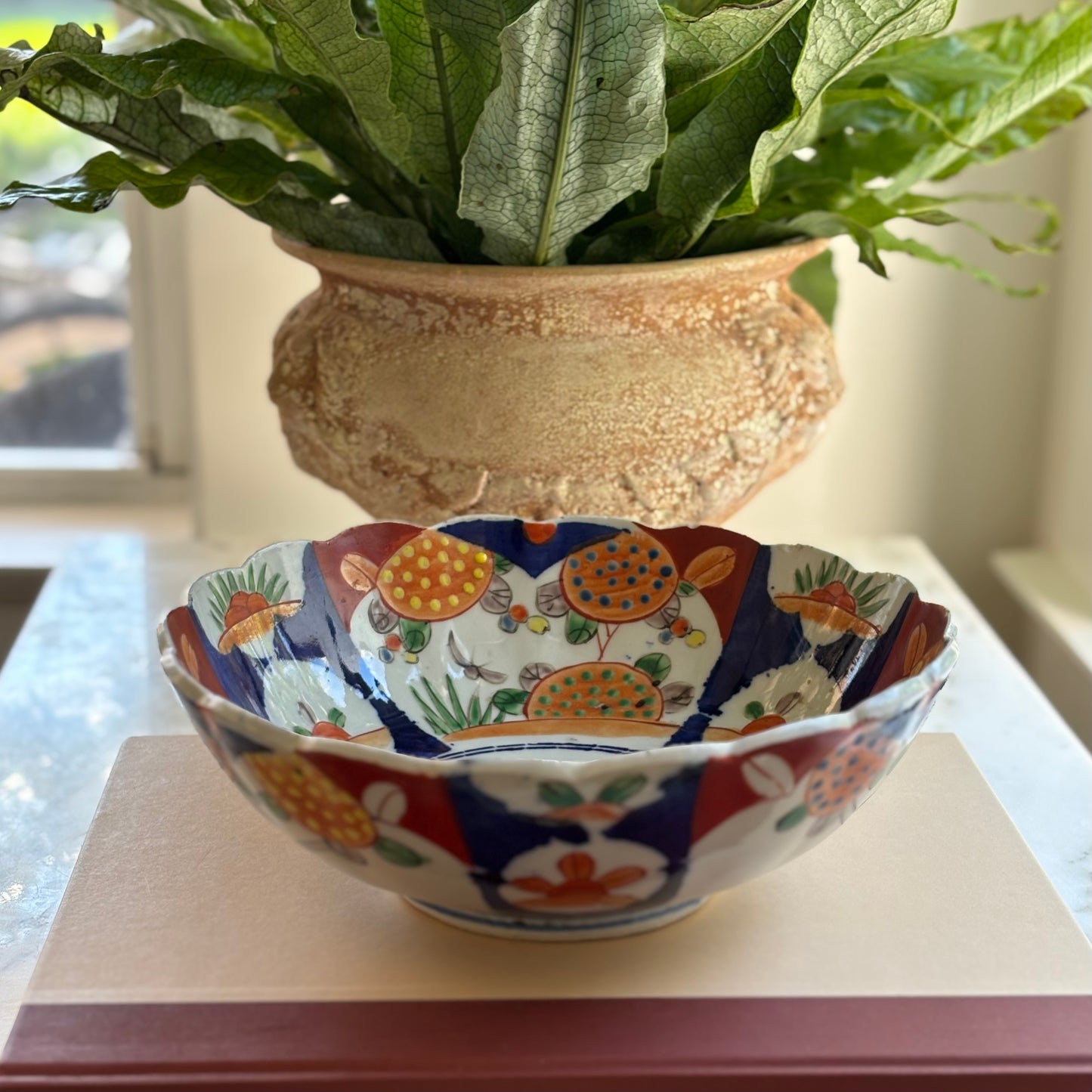 Antique Imari Scalloped Hand Painted Bowl