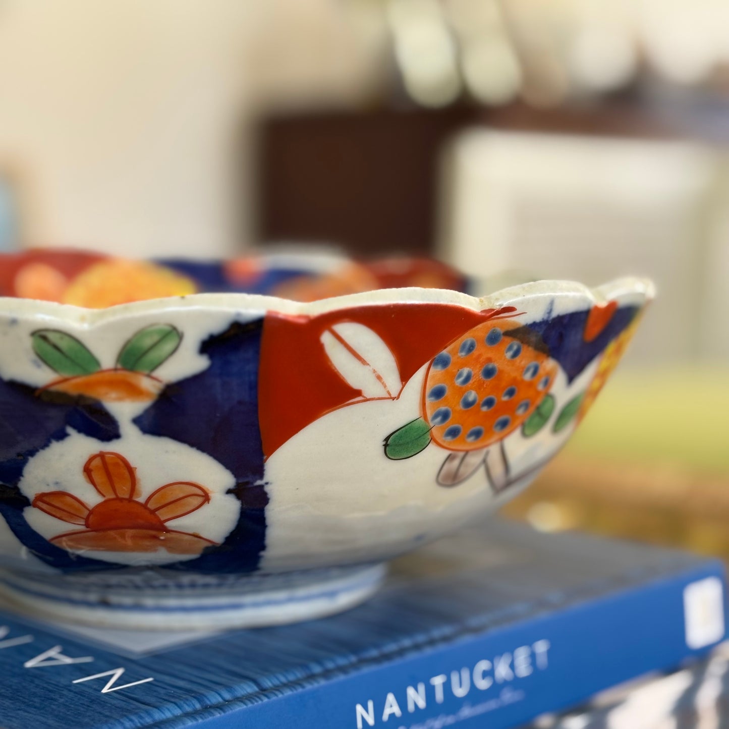 Antique Imari Scalloped Hand Painted Bowl