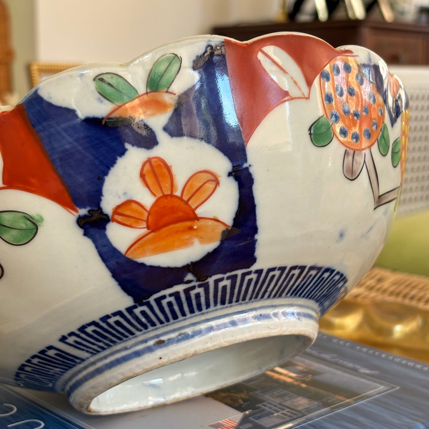 Antique Imari Scalloped Hand Painted Bowl