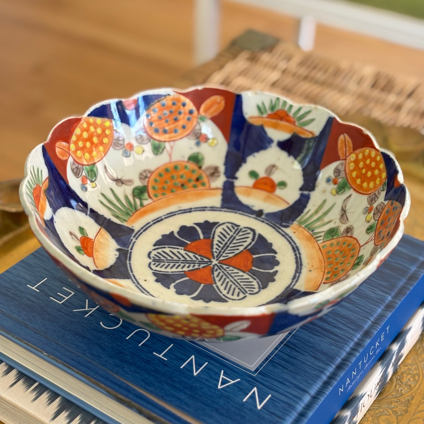 Antique Imari Scalloped Hand Painted Bowl