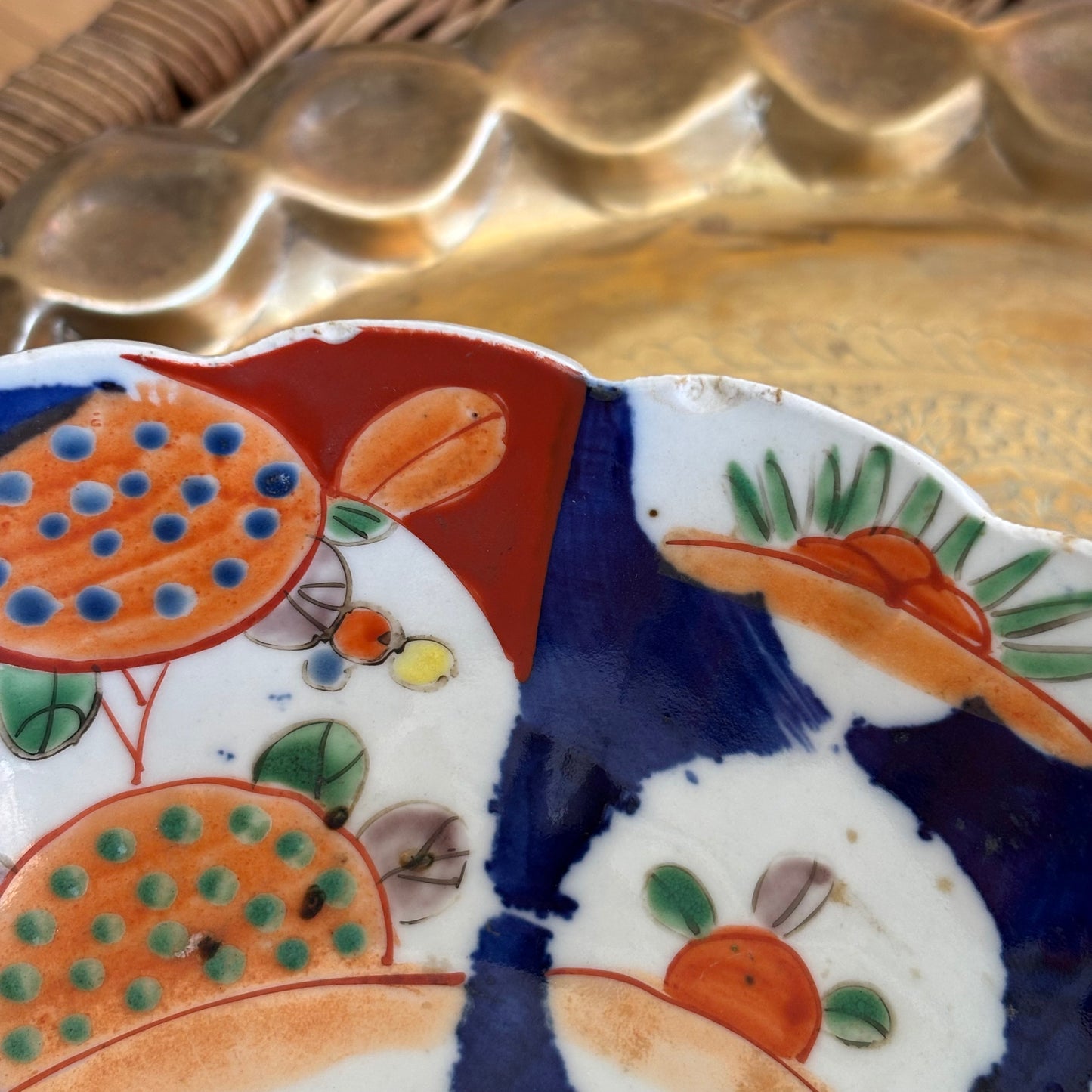 Antique Imari Scalloped Hand Painted Bowl