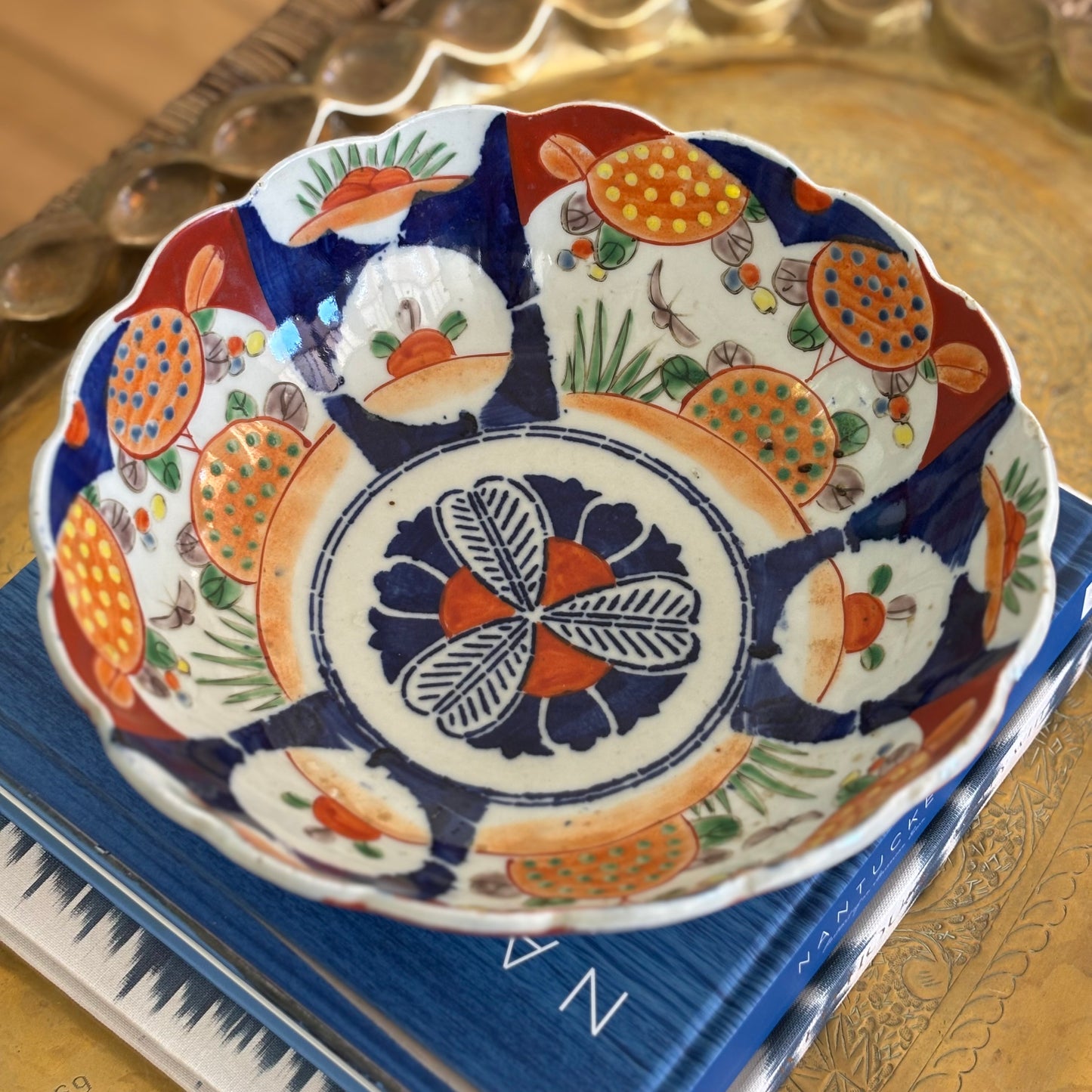 Antique Imari Scalloped Hand Painted Bowl