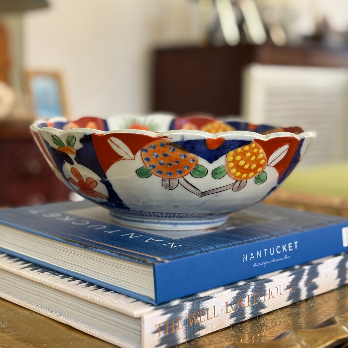 Antique Imari Scalloped Hand Painted Bowl