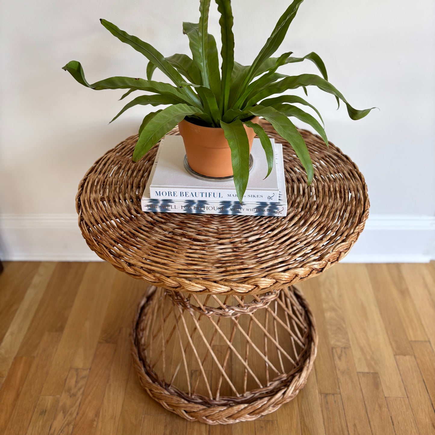 Vintage Wicker Hourglass Side Table