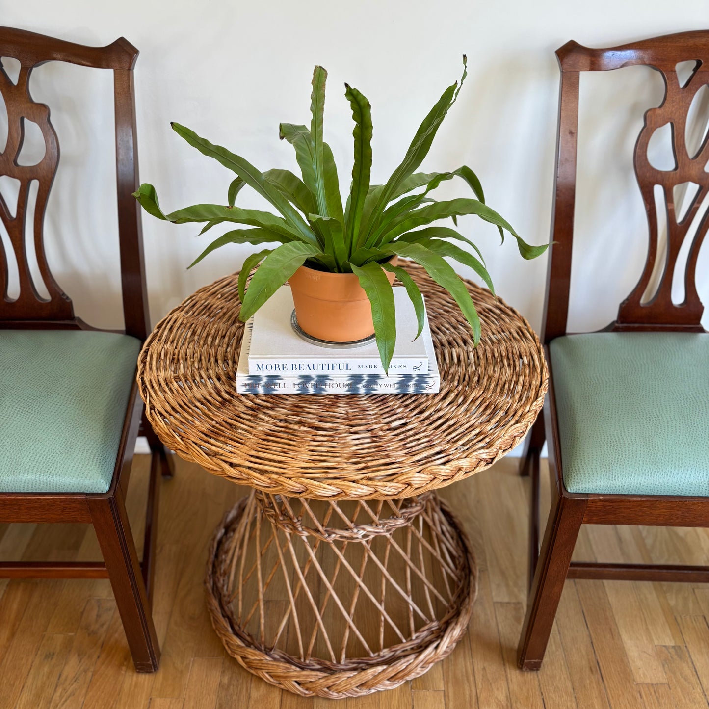 Vintage Wicker Hourglass Side Table