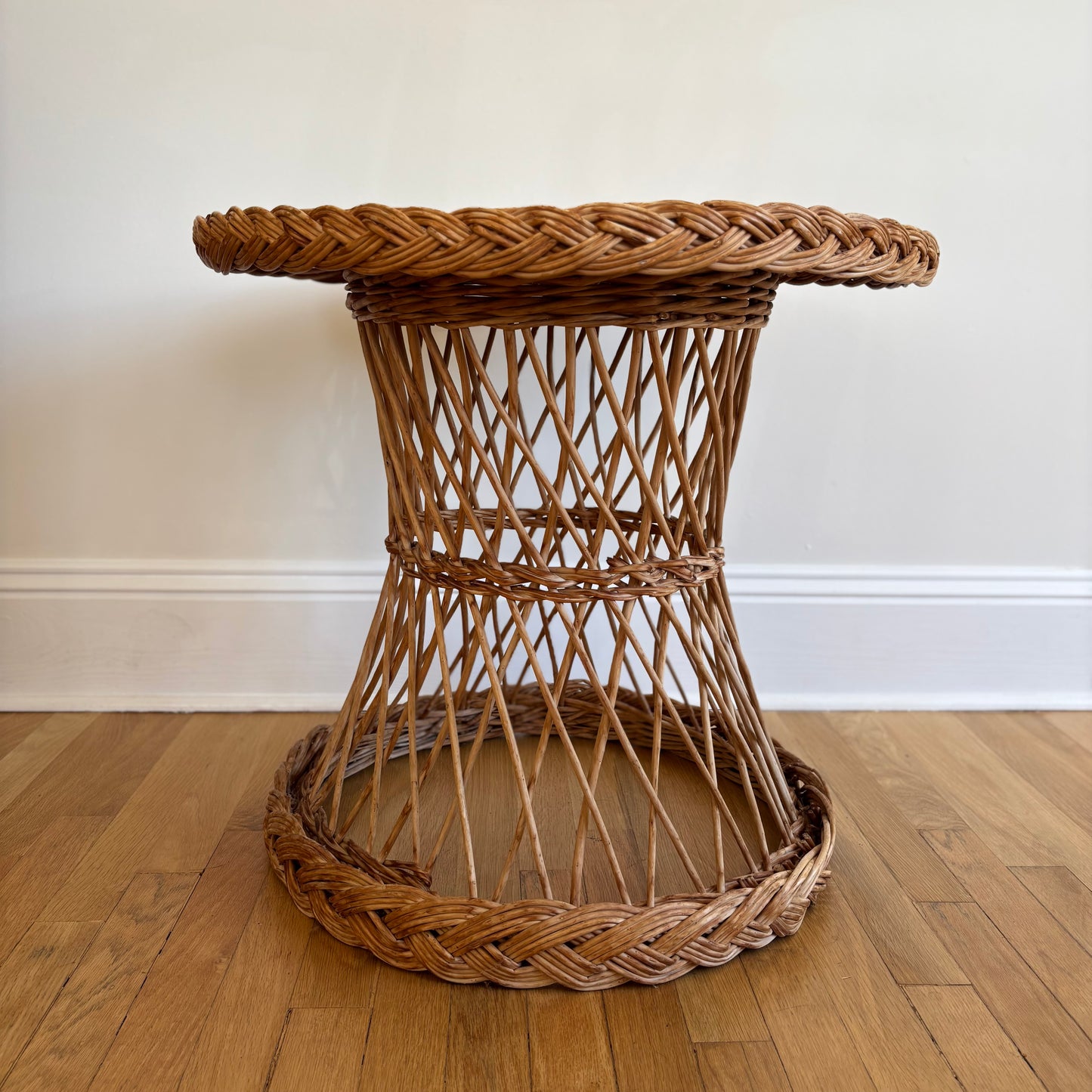 Vintage Wicker Hourglass Side Table