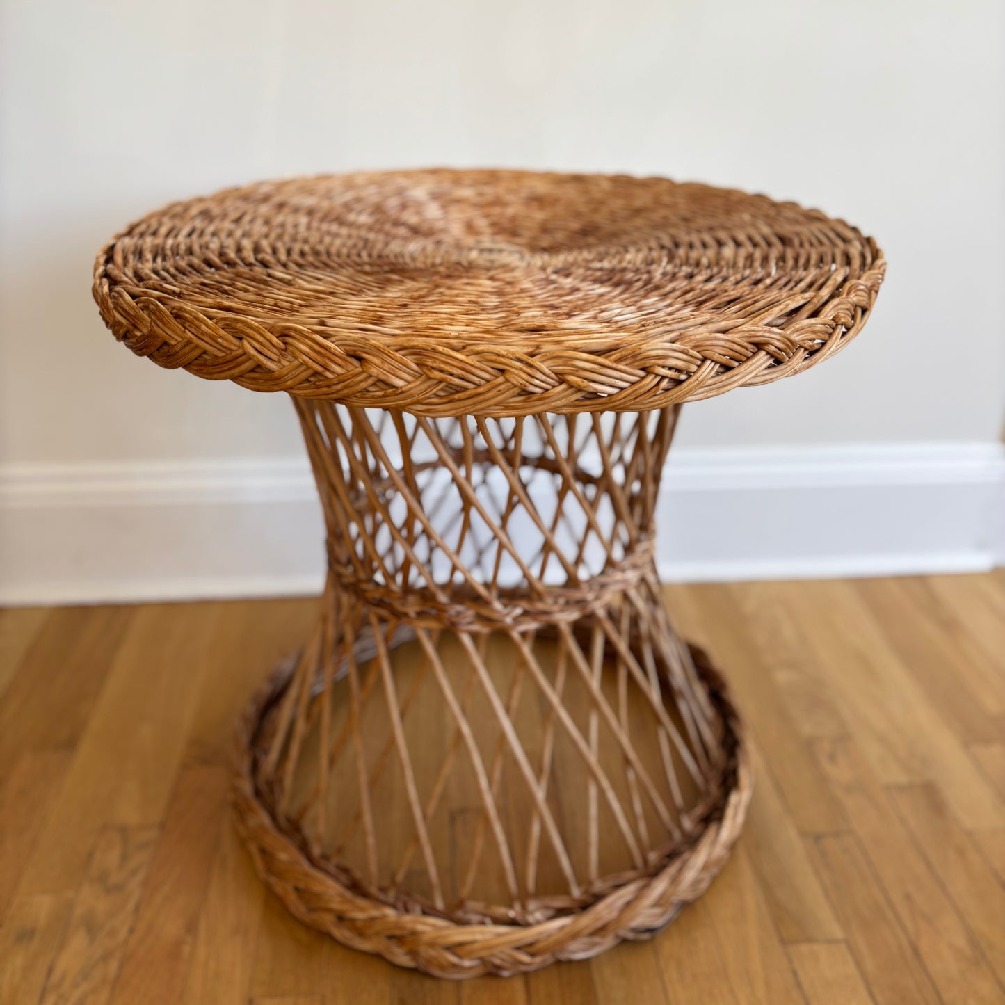 Vintage Wicker Hourglass Side Table