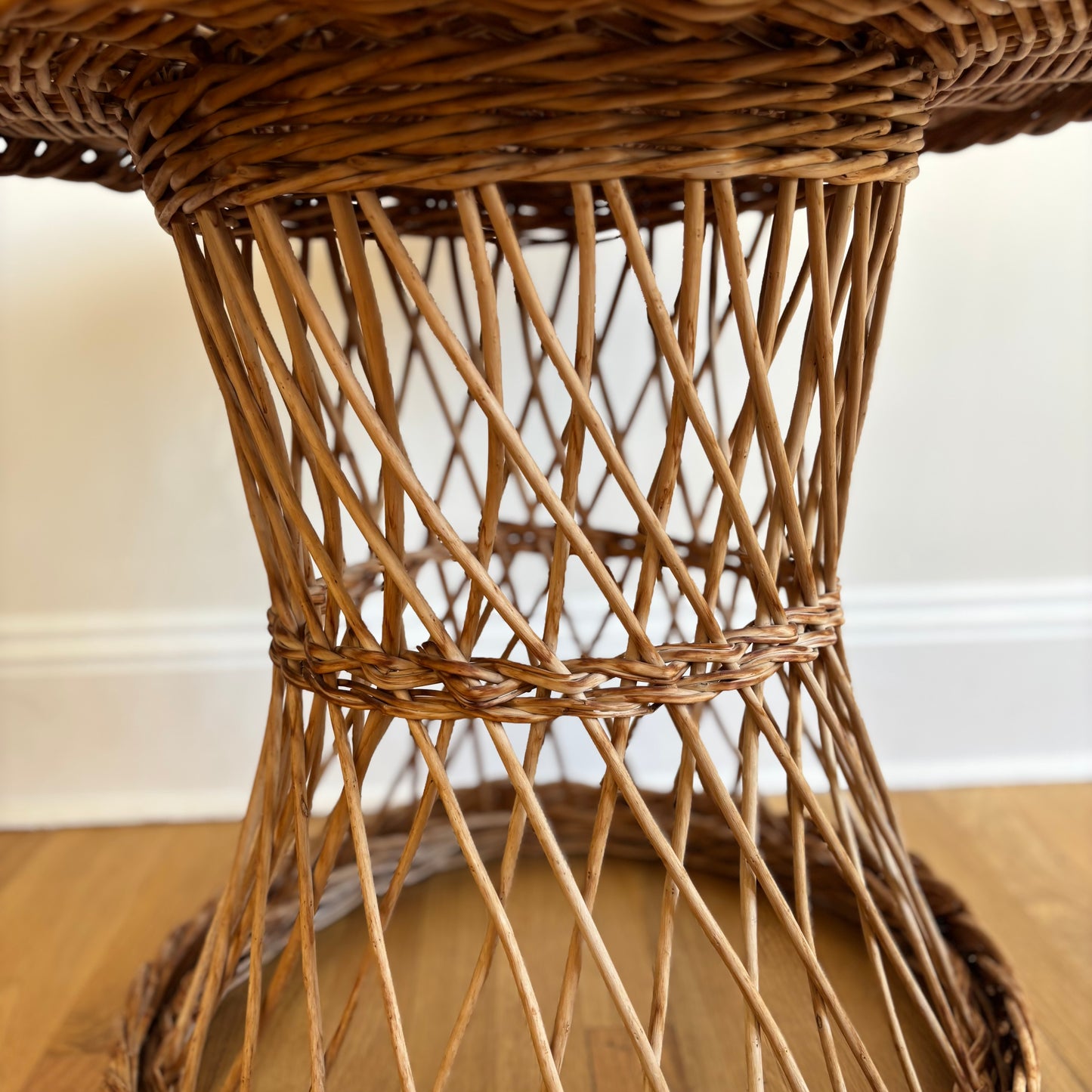 Vintage Wicker Hourglass Side Table