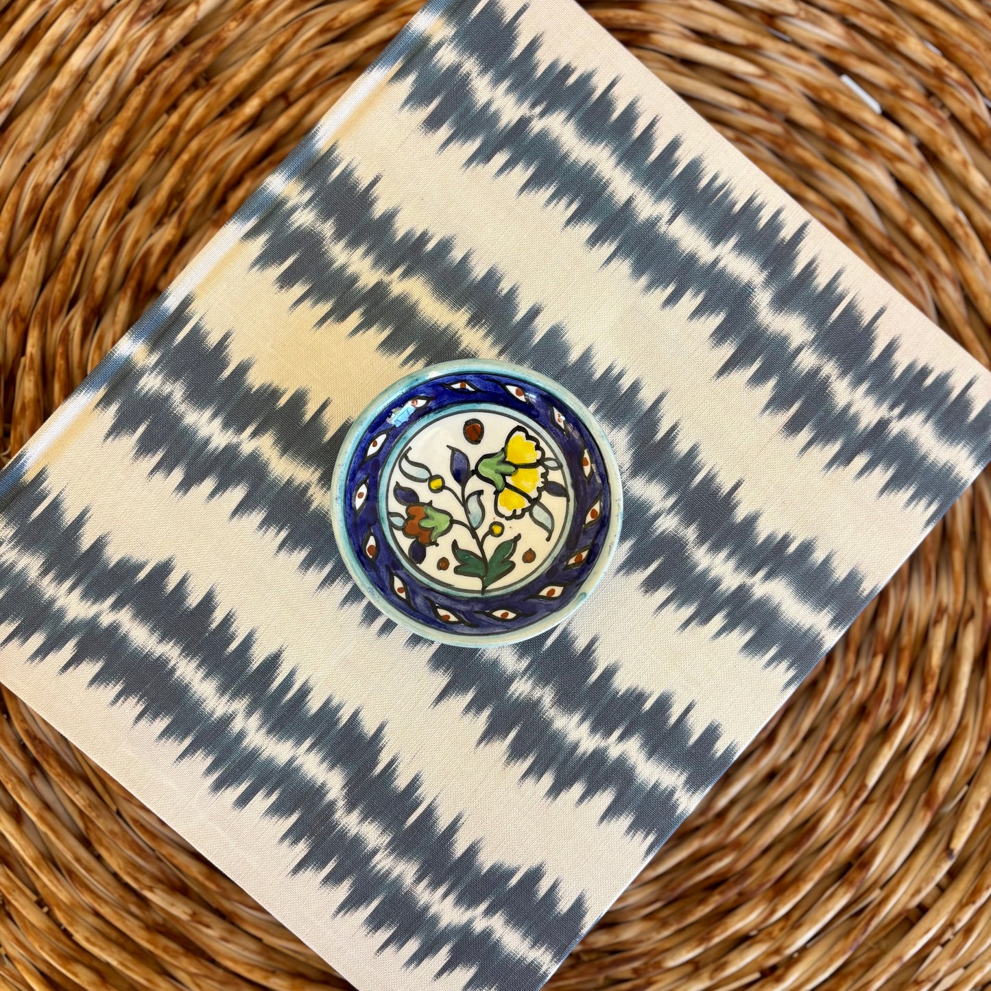 Hand Painted Ceramic Floral Round Dish