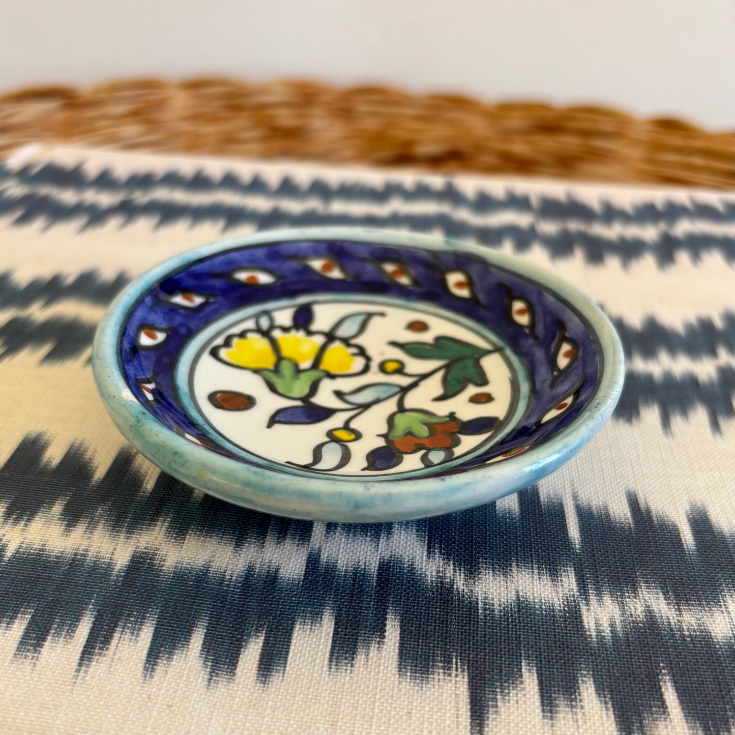 Hand Painted Ceramic Floral Round Dish