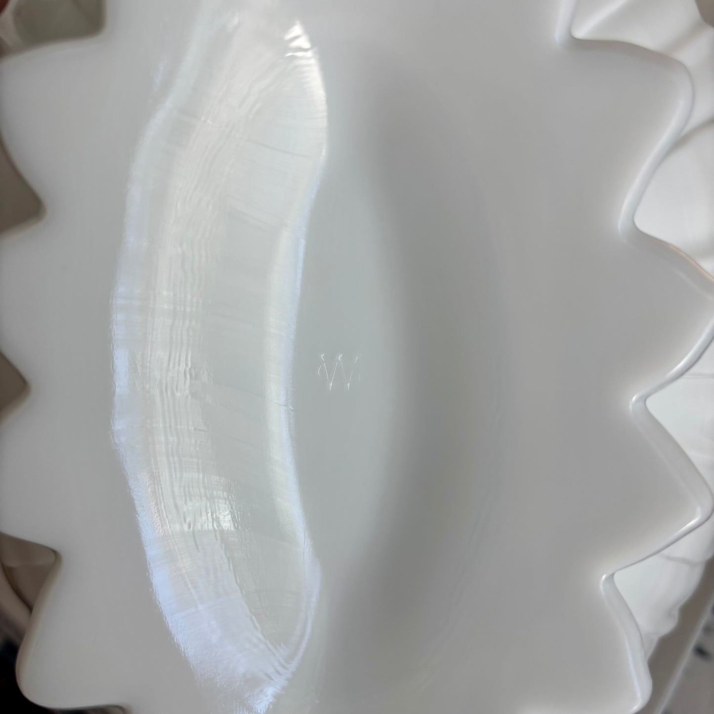 Milk Glass Lotus Oval Bowl