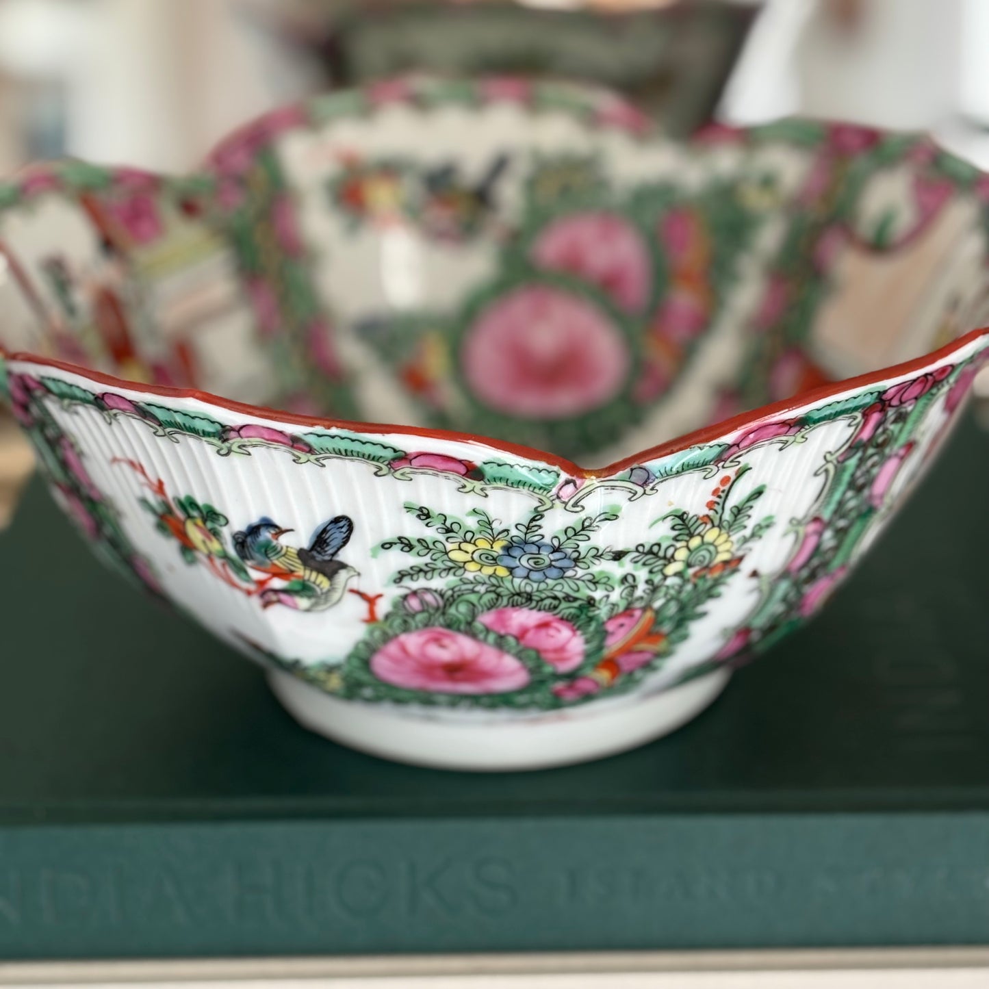 Vintage Famille Rose Medallion Lotus Bowl