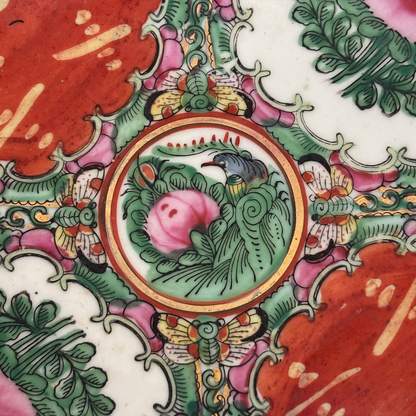 Vintage Famille Rose Medallion Lotus Bowl