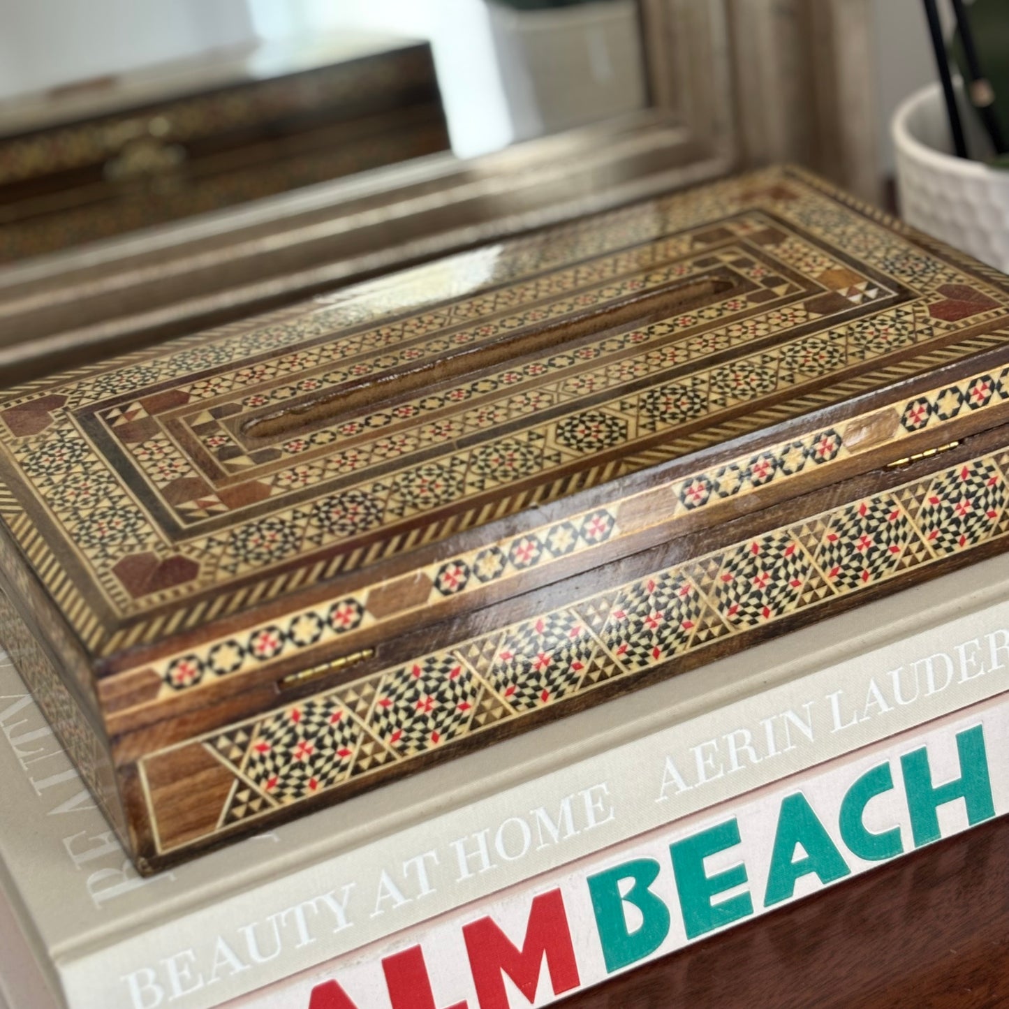 Vintage Wood Mosaic Tissue Box