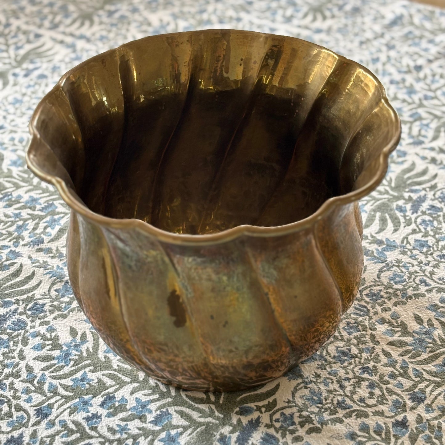 Vintage Hammered Brass Planter
