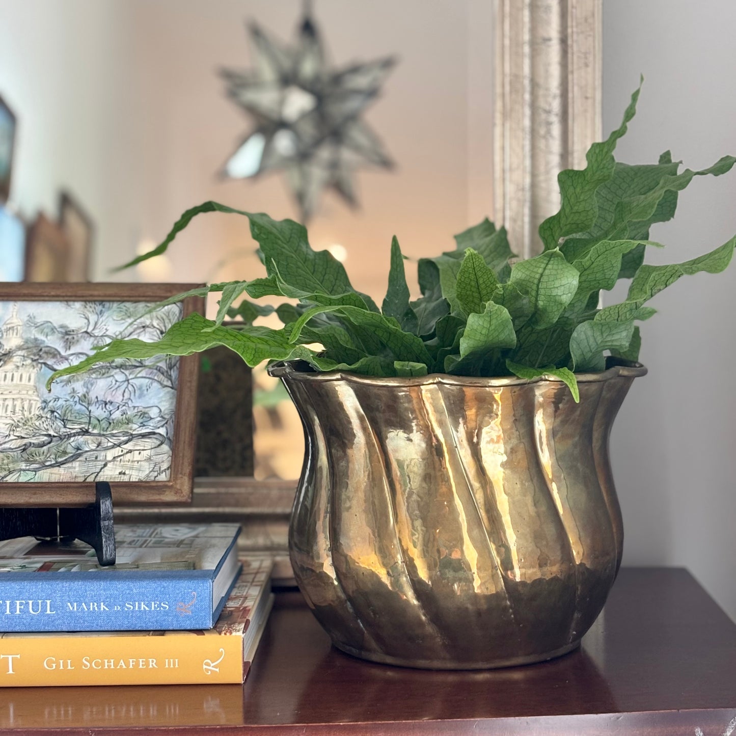 Vintage Hammered Brass Planter