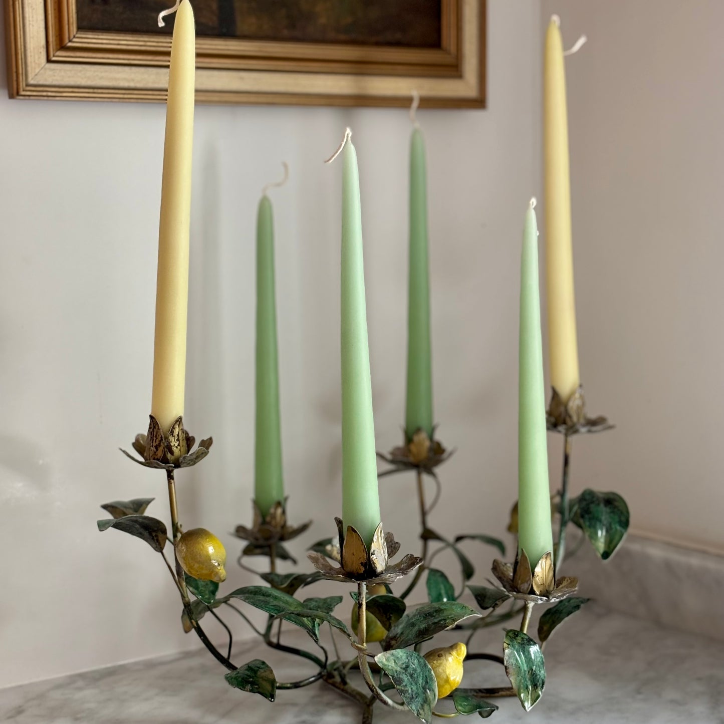 Vintage Lemon Tole Candelabra