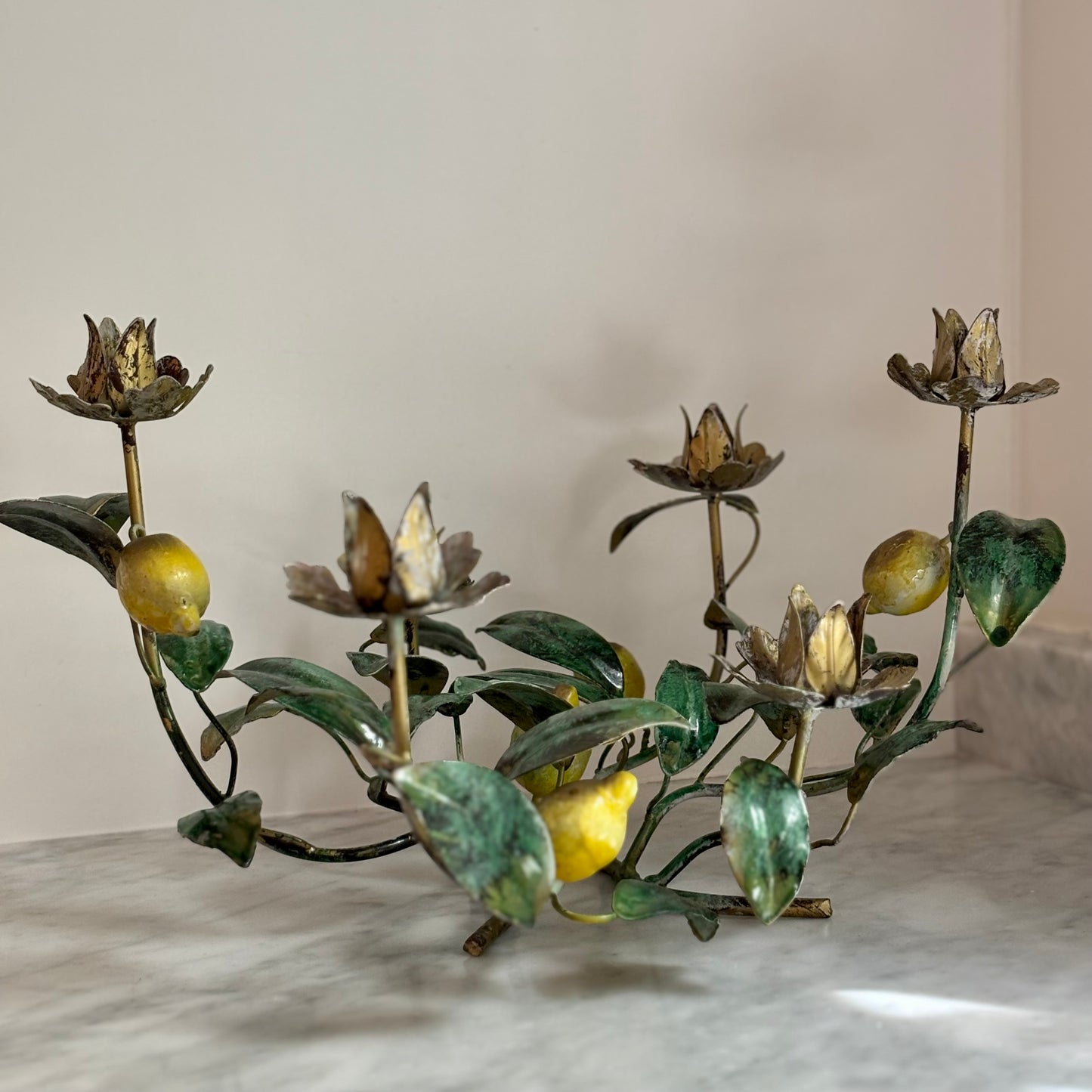Vintage Lemon Tole Candelabra
