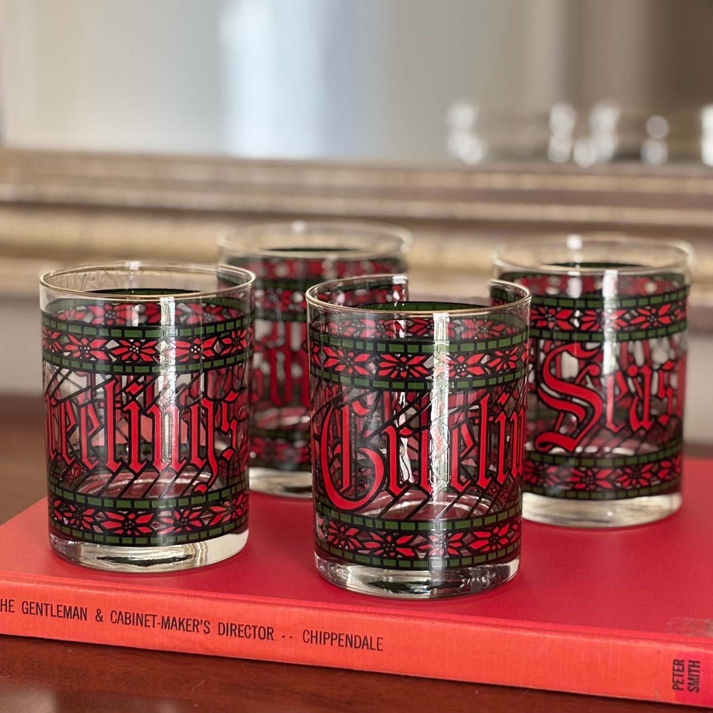 Vintage Season's Greetings Stained Glass Tumblers