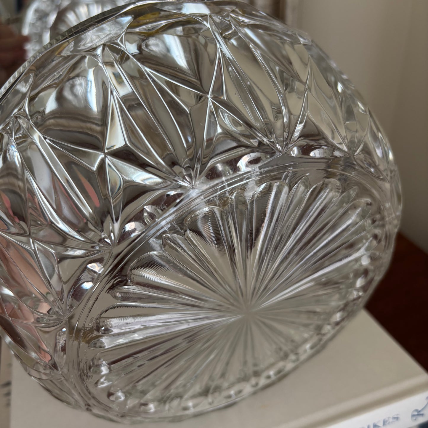 Vintage Glass Bowl with Silver Bamboo Handles