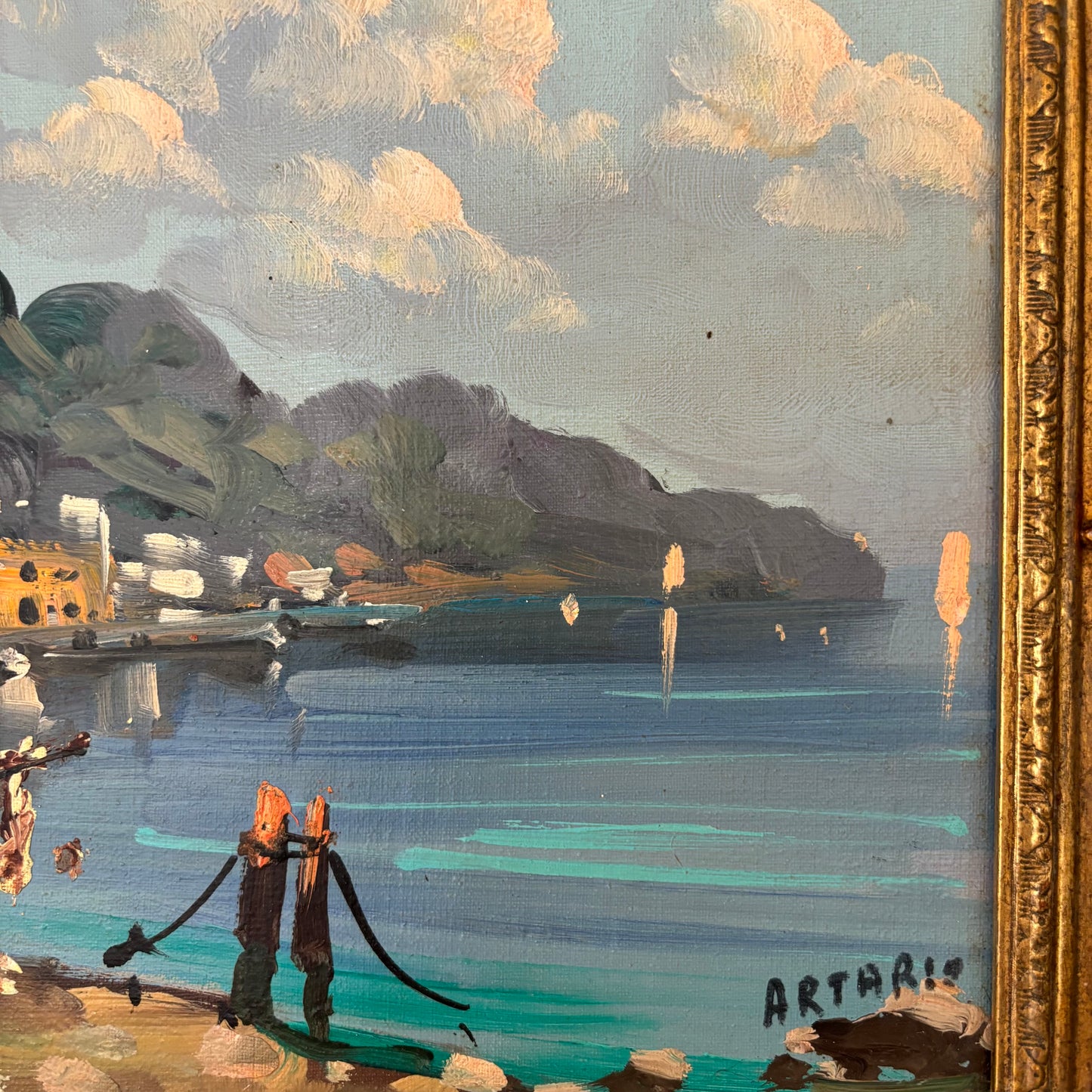 Vintage Framed Seaside Oil Painting