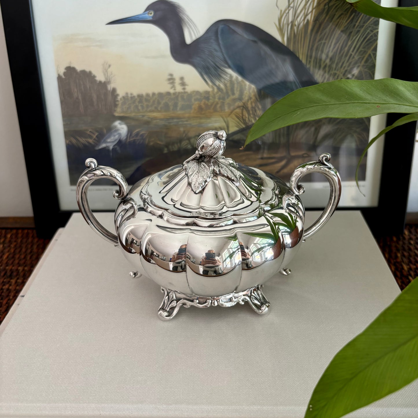 Melon Silver Plate Sugar Bowl with Lid