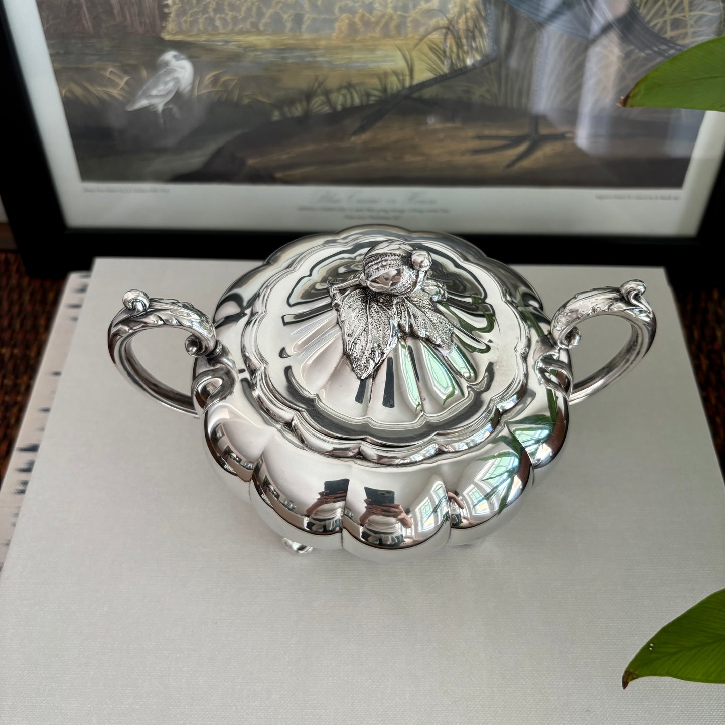 Melon Silver Plate Sugar Bowl with Lid