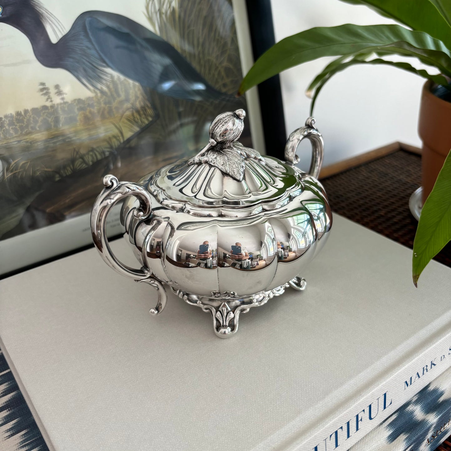 Melon Silver Plate Sugar Bowl with Lid