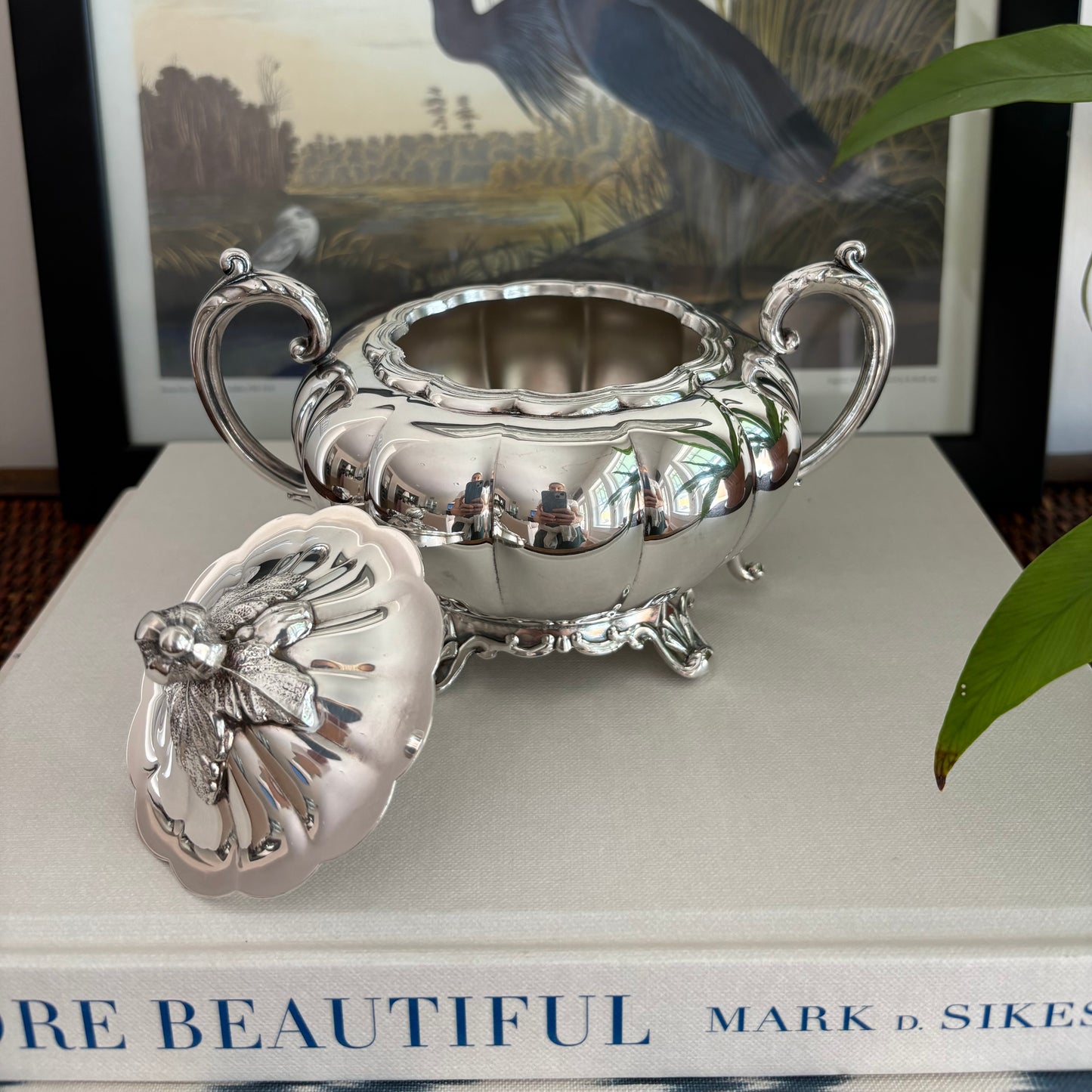 Melon Silver Plate Sugar Bowl with Lid