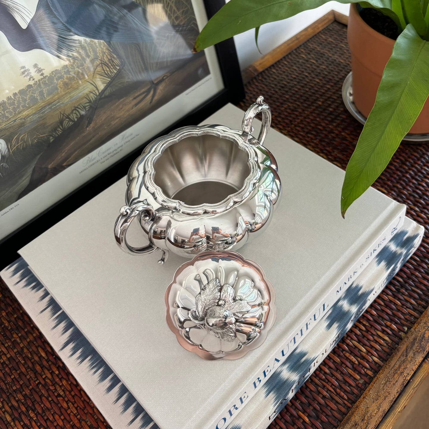 Melon Silver Plate Sugar Bowl with Lid