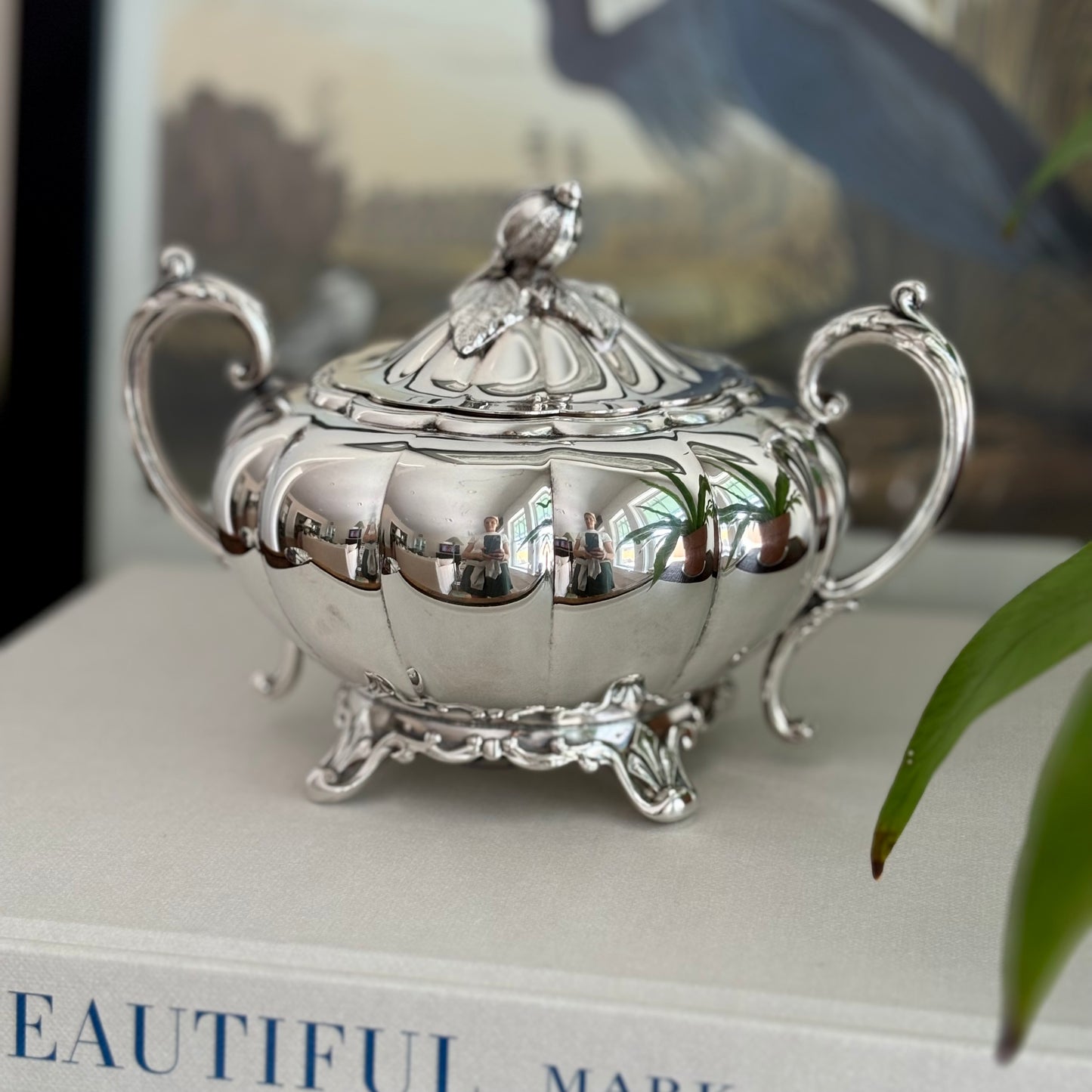 Melon Silver Plate Sugar Bowl with Lid