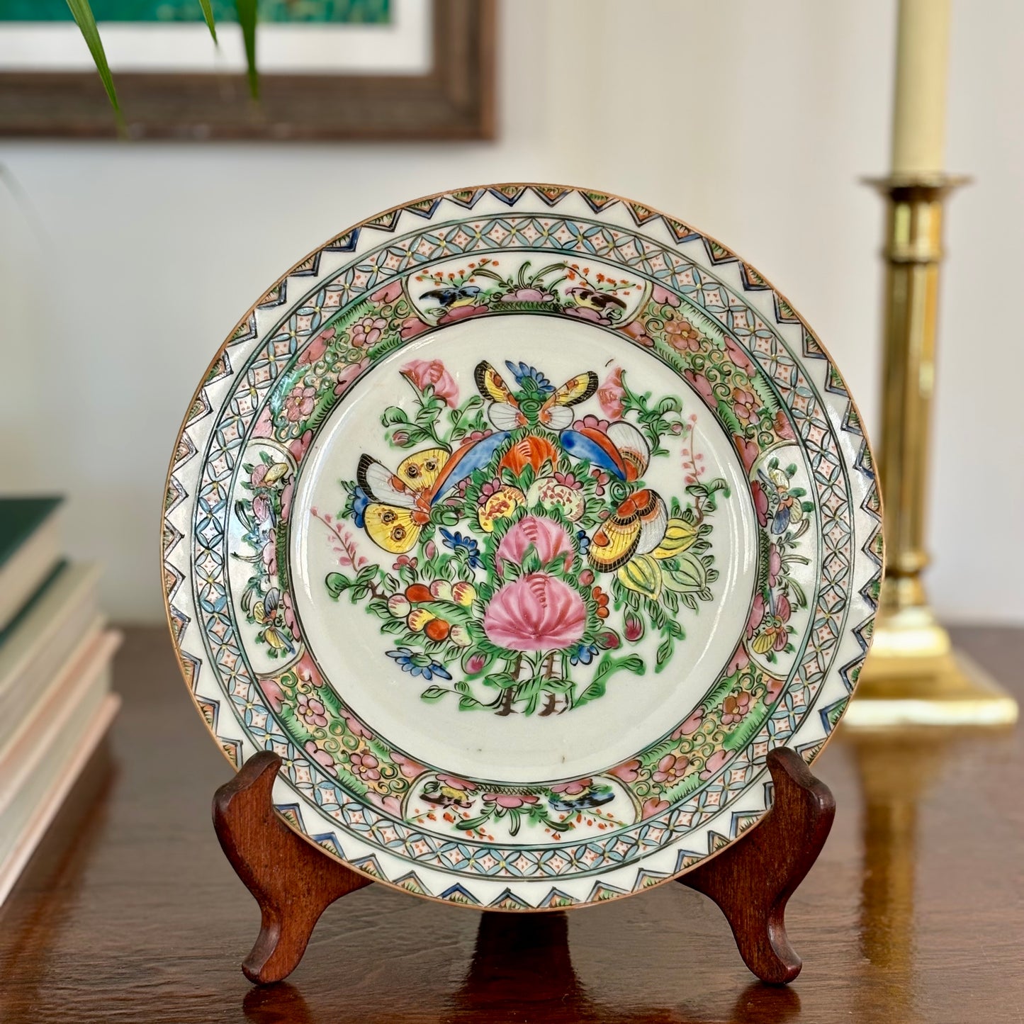 Pair of Rose Medallion Flower and Moth Plates