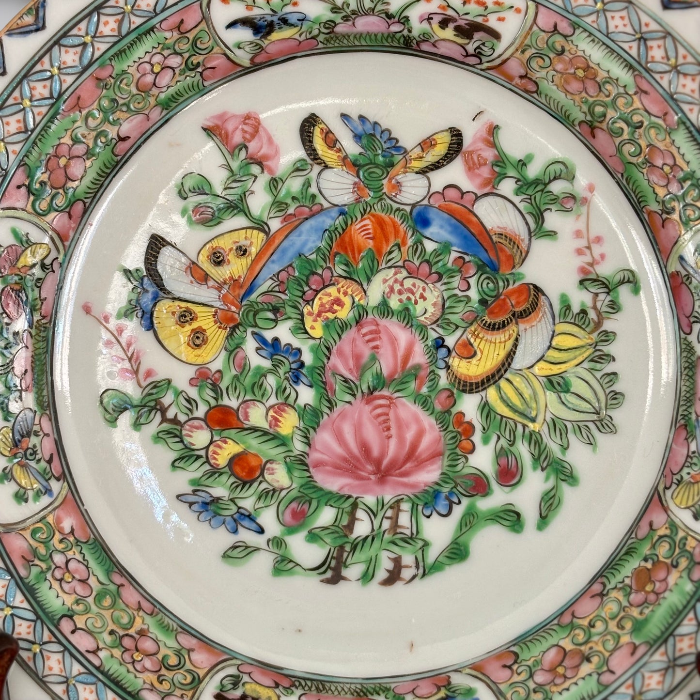 Pair of Rose Medallion Flower and Moth Plates