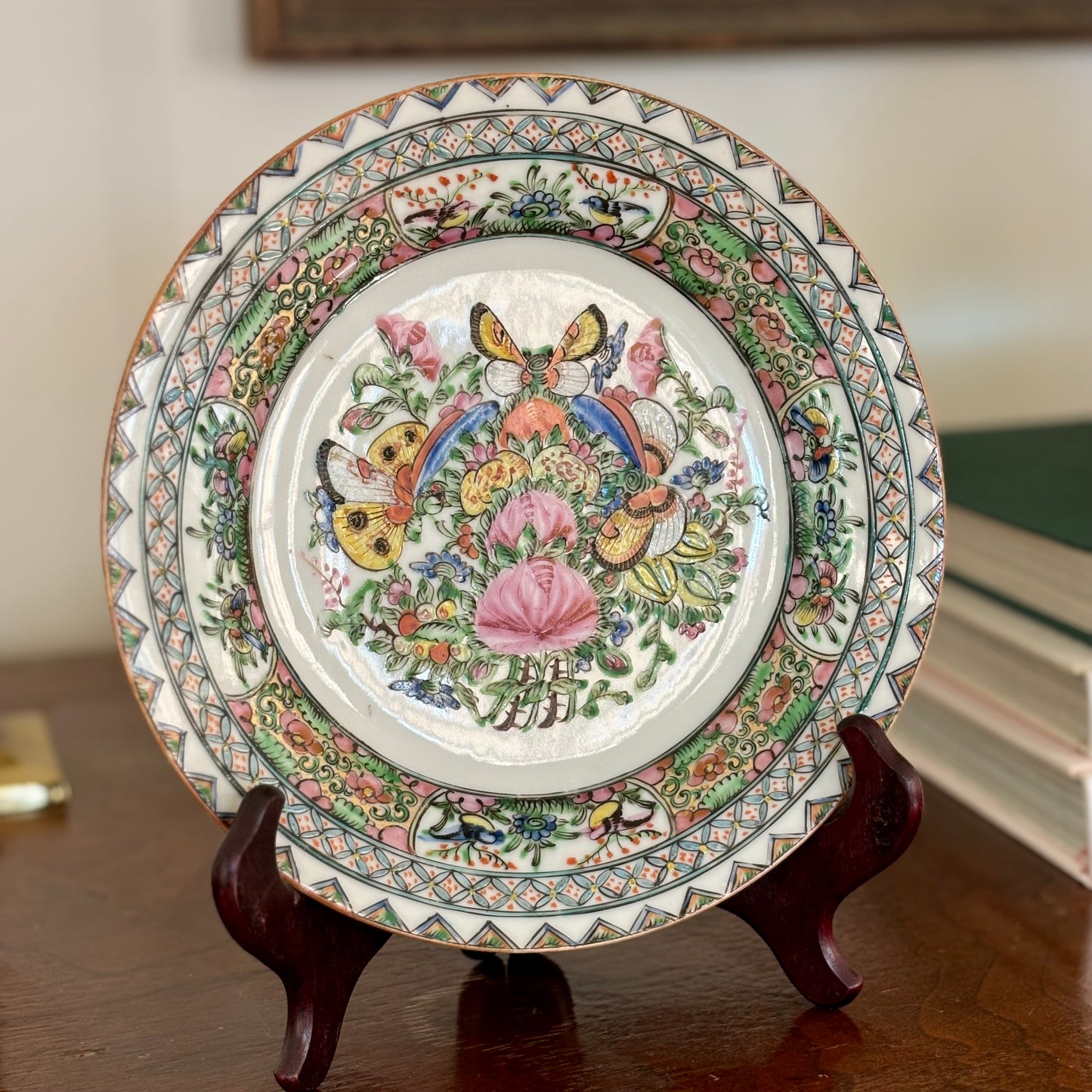 Pair of Rose Medallion Flower and Moth Plates