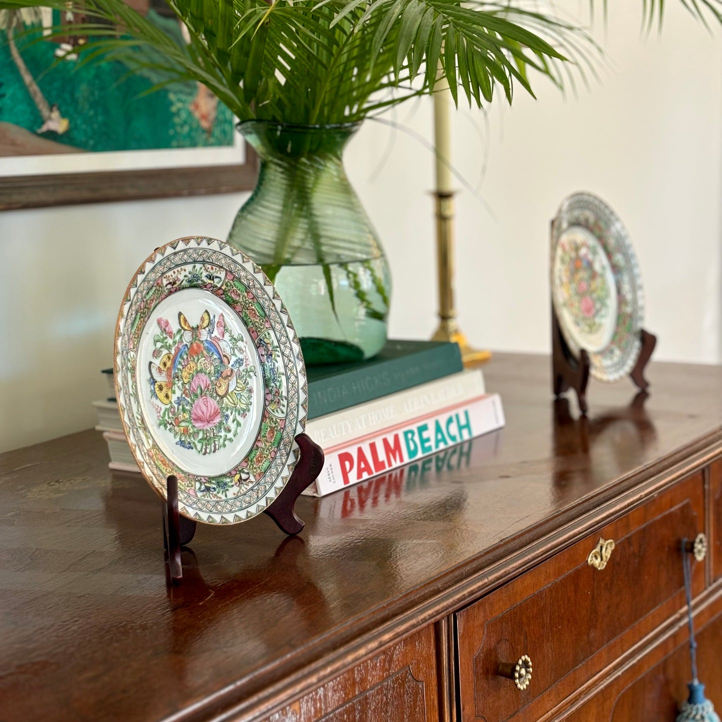 Pair of Rose Medallion Flower and Moth Plates