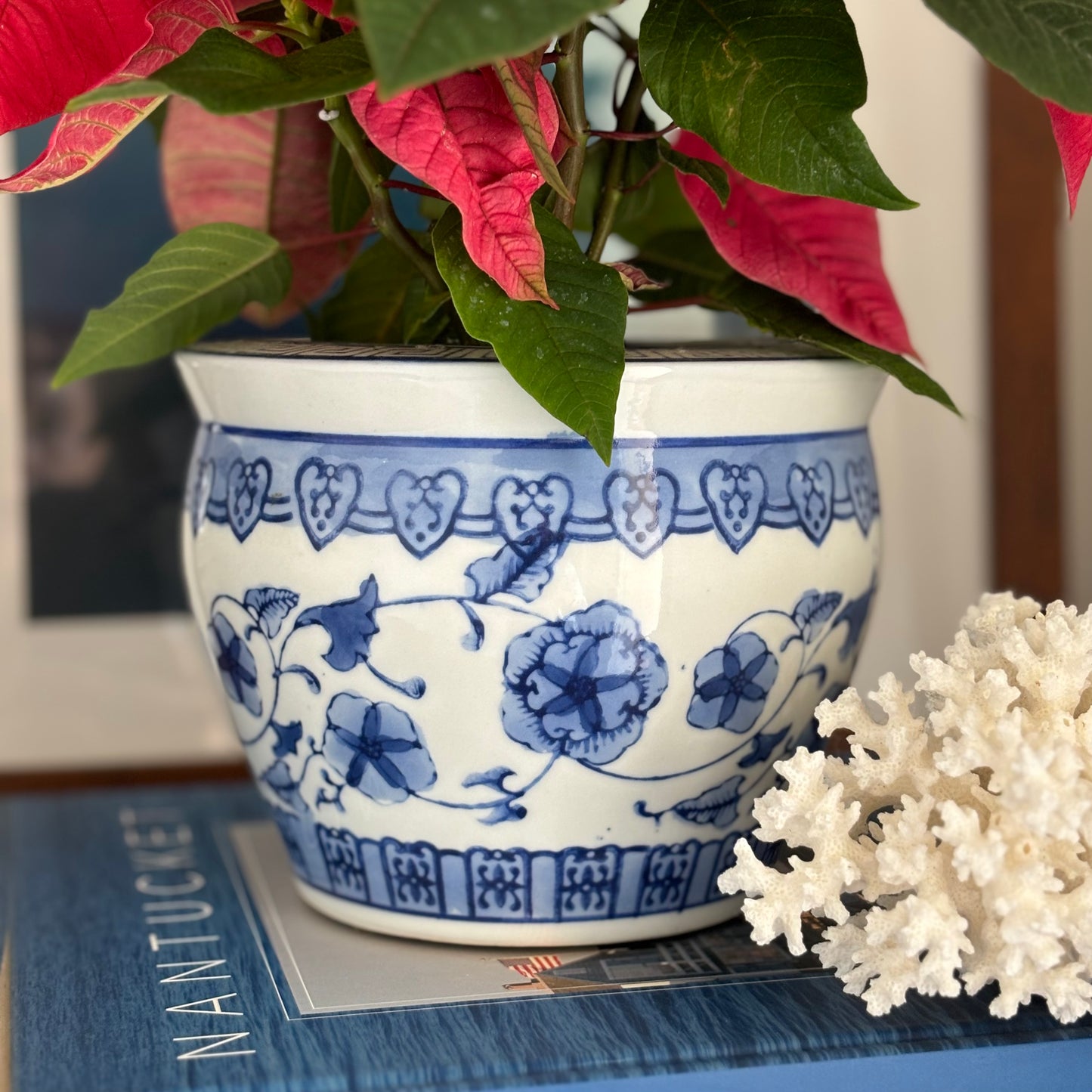 Vintage Blue and White Planter