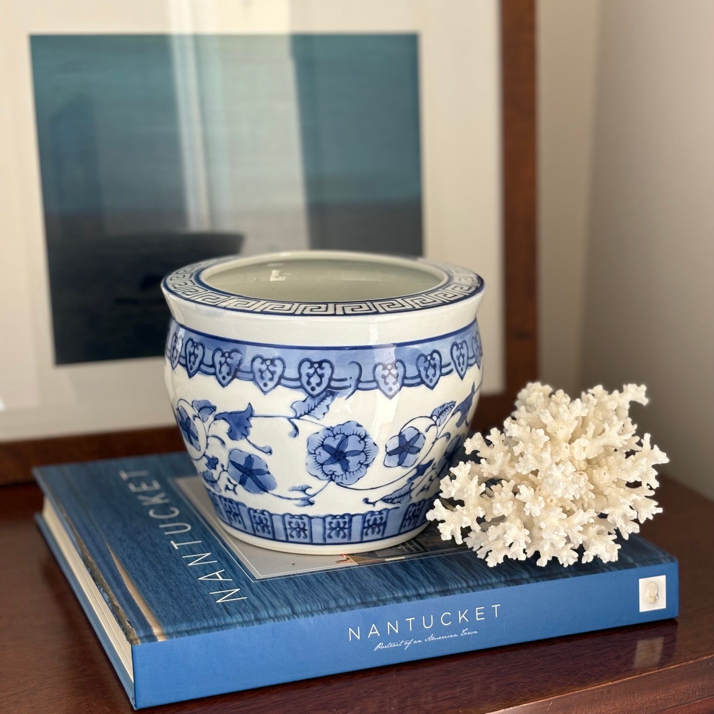 Vintage Blue and White Planter