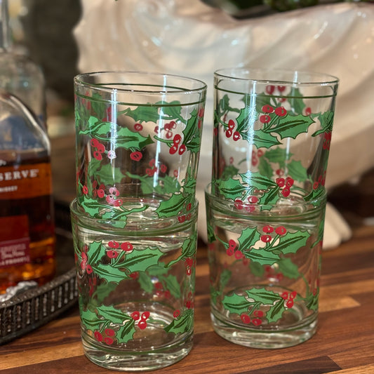 Vintage Holly Glass Tumblers