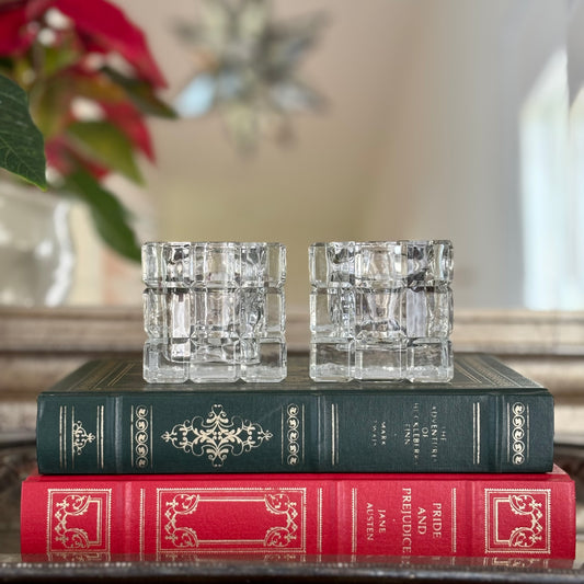 Pair of Square Glass Candle Holders